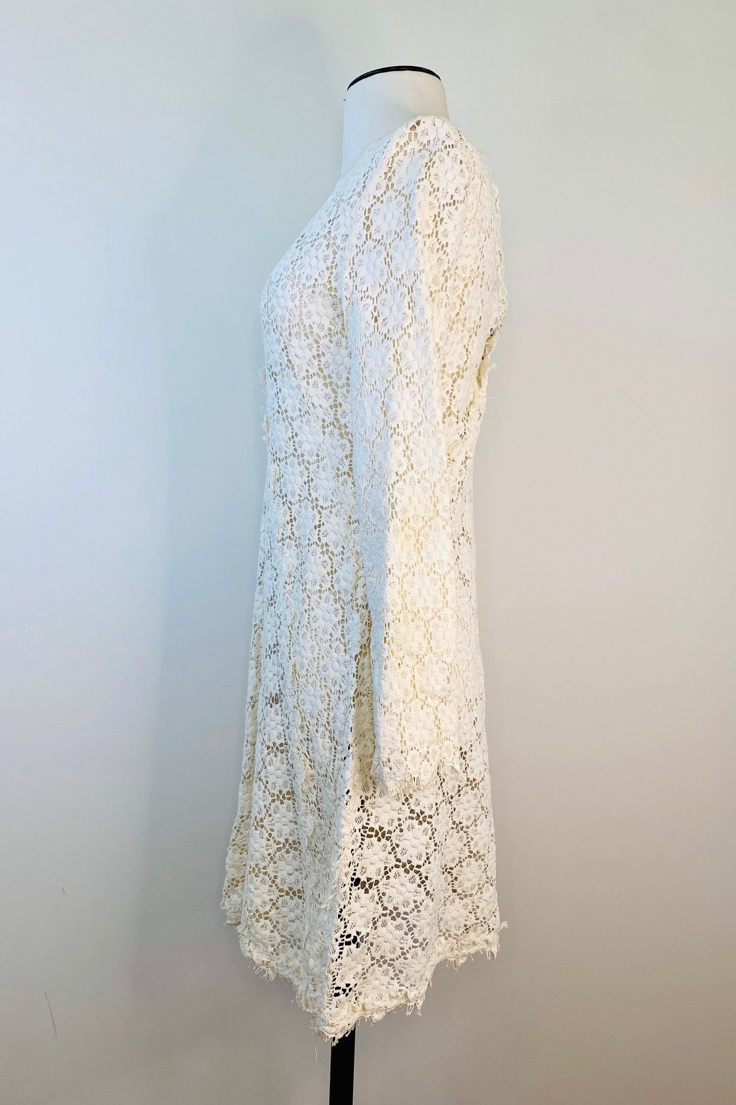 60/70s Hippie Crochet Lace Micro Mini Tunic Dress Flower Power by Rebecca