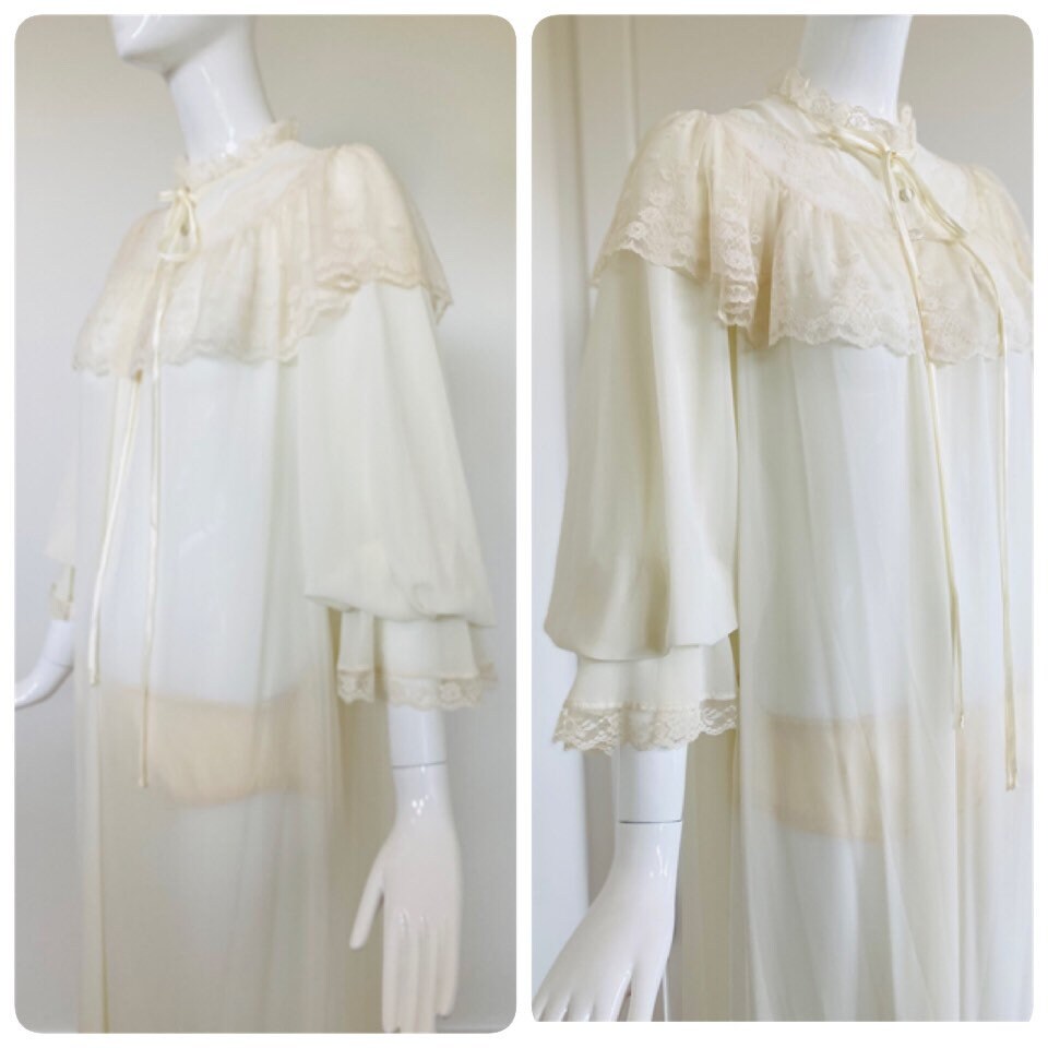 50s Lucie Ann Beverly Hills Ruffled Opulent Dramatic Chiffon House Jacket Robe Wedding