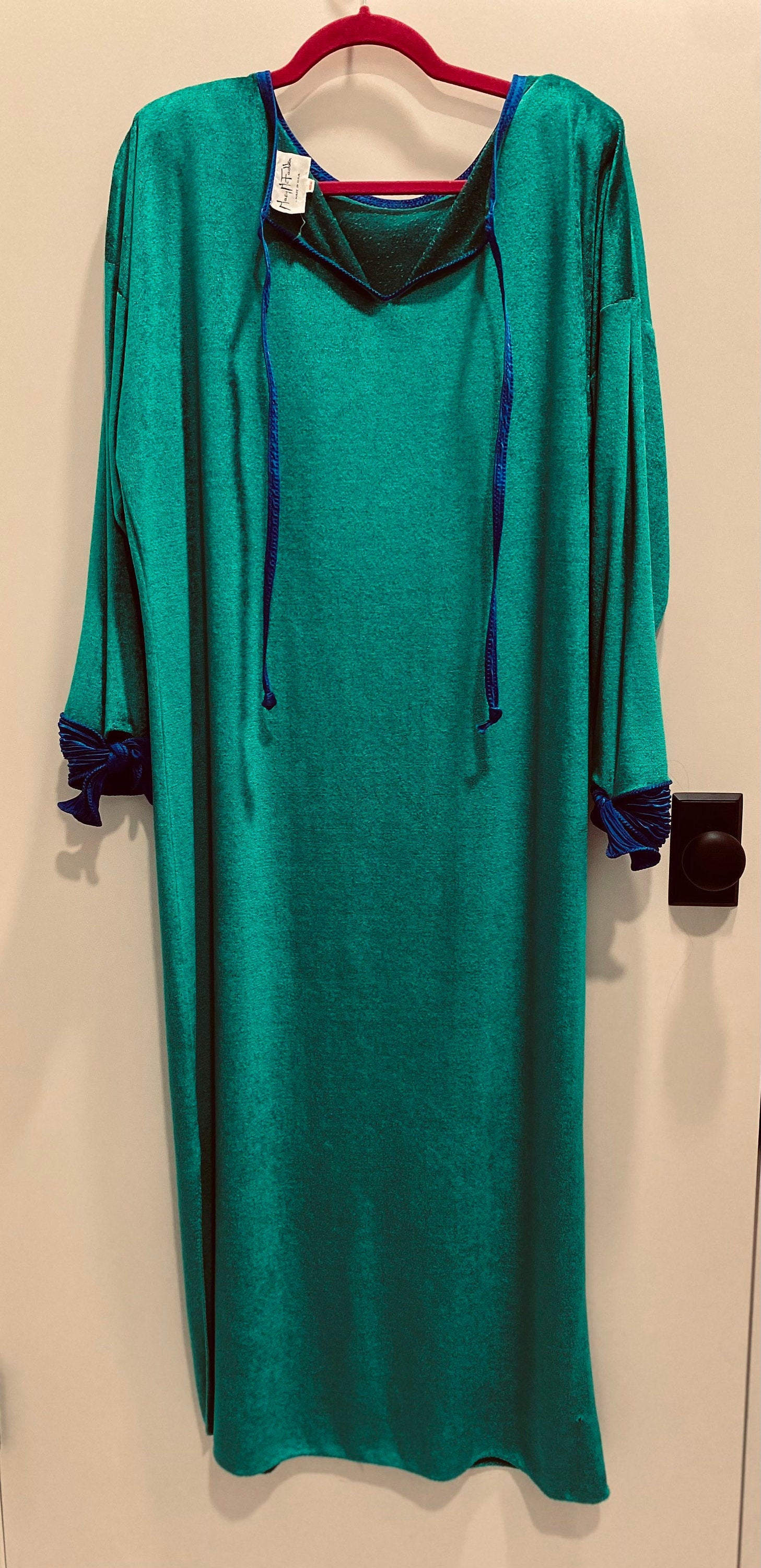 70s/80s Disco Mary McFadden Emerald Green Velour Caftan Dress Loungewear Pool Party