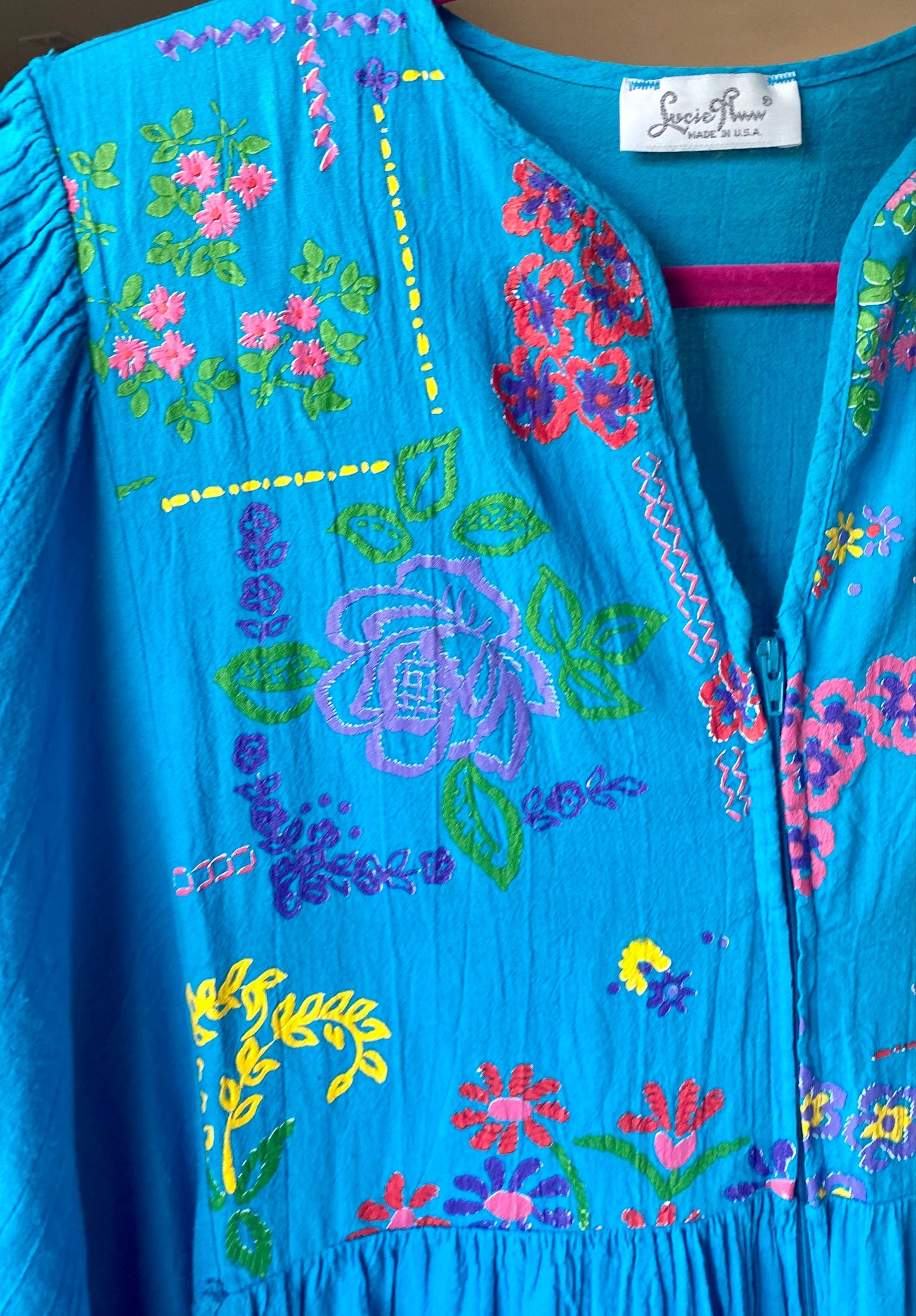 70s Lucie Ann Beverly Hills Blue Cotton Gauze Muumuu Caftan Patio Dress