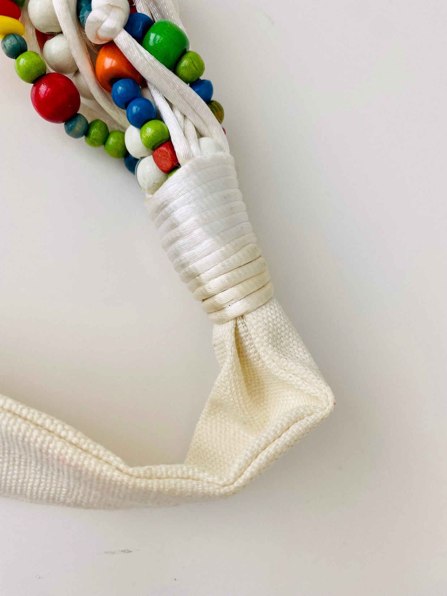 80s Designer Statement Multi Color Beaded White Sash Belt