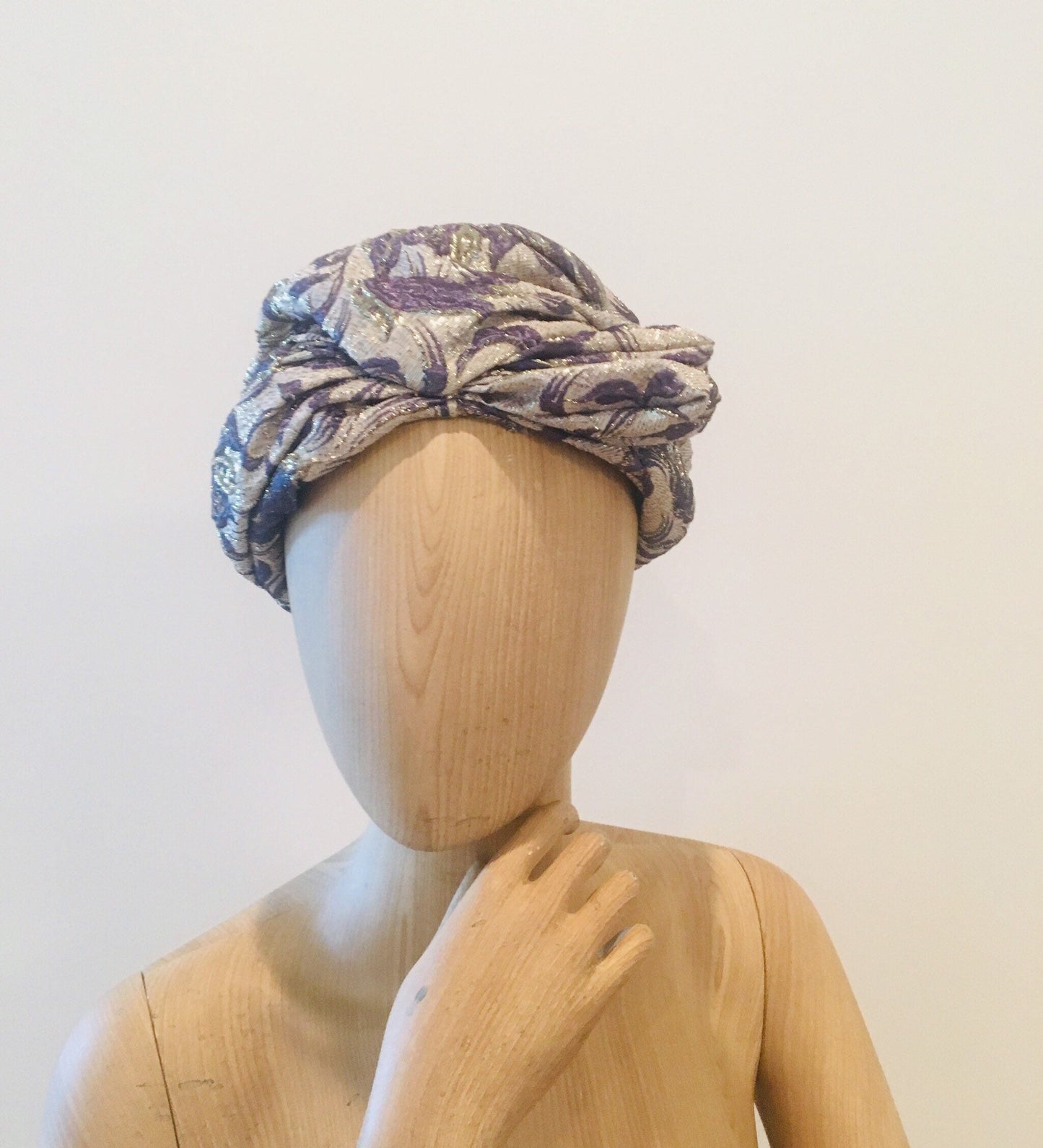 60s Brocade Jacquard Vintage Turban / Metallic Turban /Glam Hat Hollywood Glam