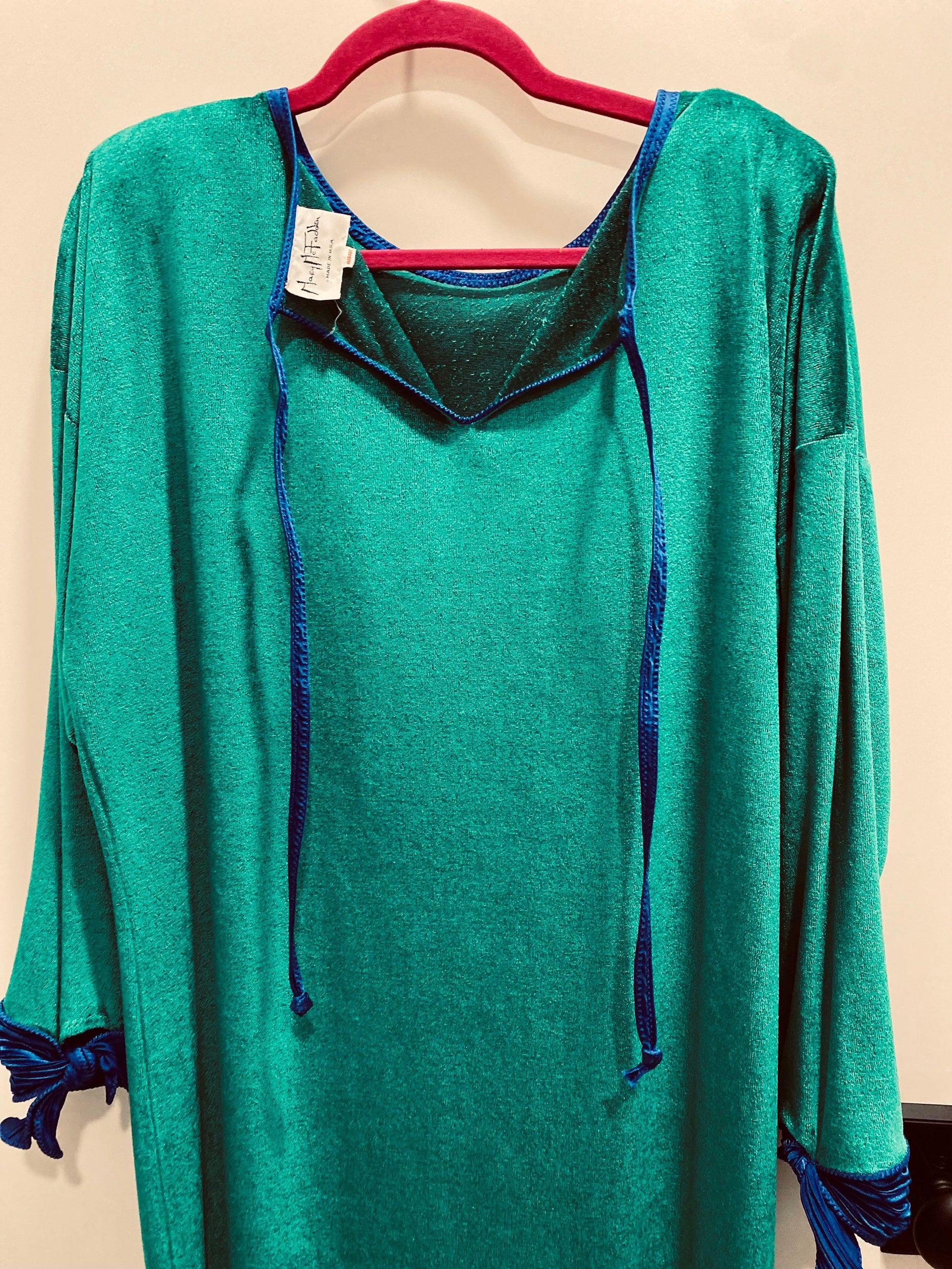 70s/80s Disco Mary McFadden Emerald Green Velour Caftan Dress Loungewear Pool Party