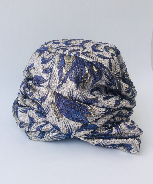 60s Brocade Jacquard Vintage Turban / Metallic Turban /Glam Hat Hollywood Glam