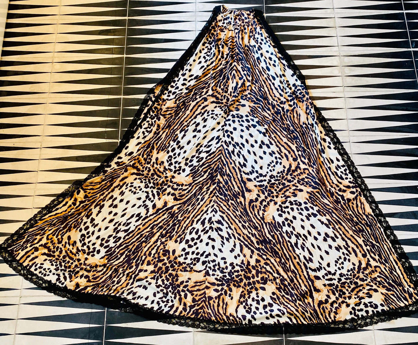 Vintage Rare Claire Sandra by Lucie Ann Beverly Hills Animal Print Big Sweep Nylon Sexy Caftan