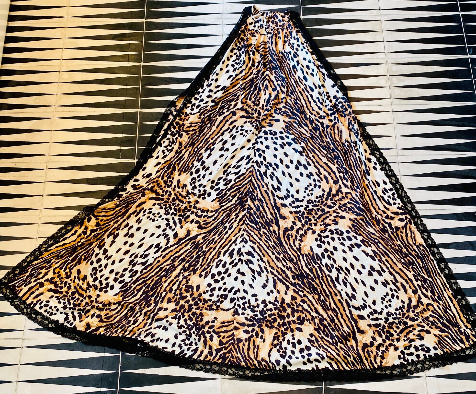 Vintage Rare Claire Sandra by Lucie Ann Beverly Hills Animal Print Big Sweep Nylon Sexy Caftan