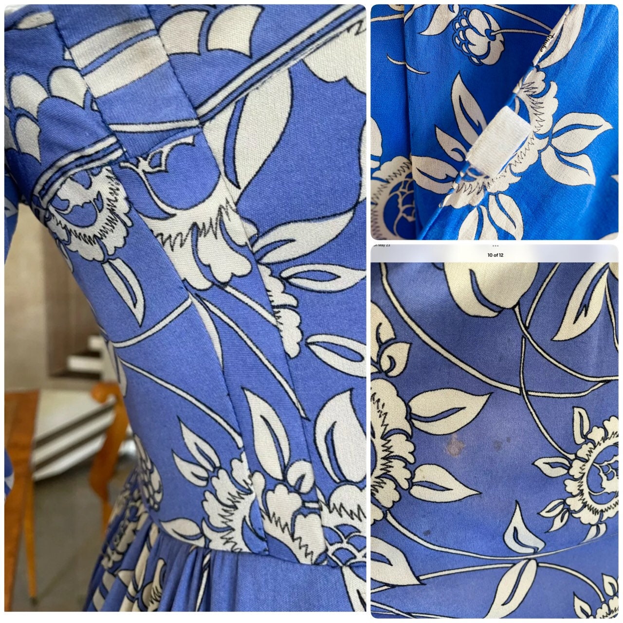 70s Emilio PUCCI Blue Floral Silk Strapless Maxi Dress and Shawl Ensemble Small/Medium