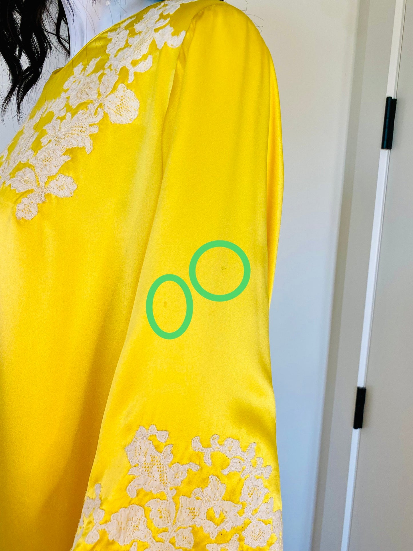 70s Rare Yellow Pure Silk Juel Park Beverly Hills Maxi Bell Sleeves Ankle Length Caftan Dress