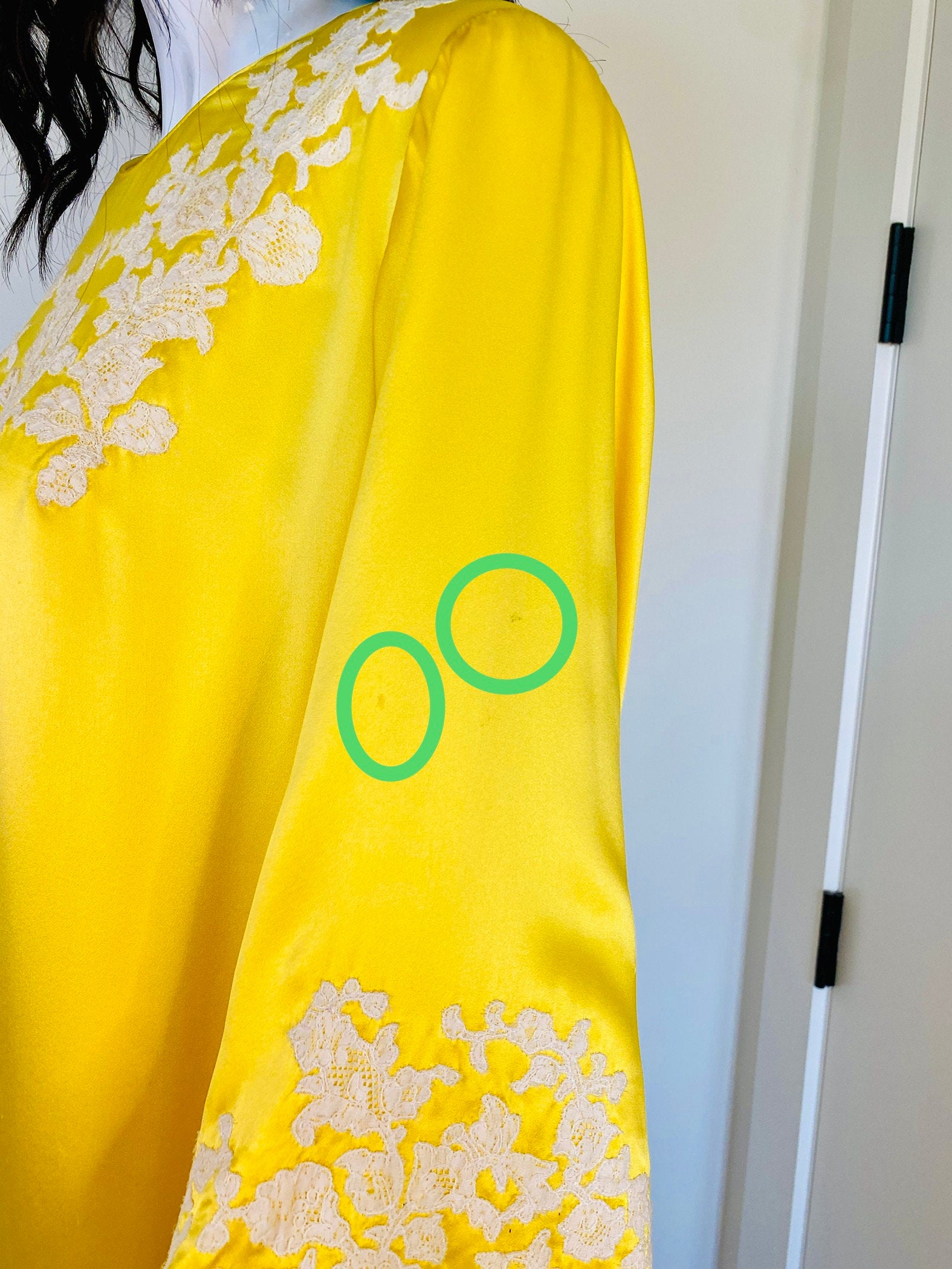 70s Rare Yellow Pure Silk Juel Park Beverly Hills Maxi Bell Sleeves Ankle Length Caftan Dress