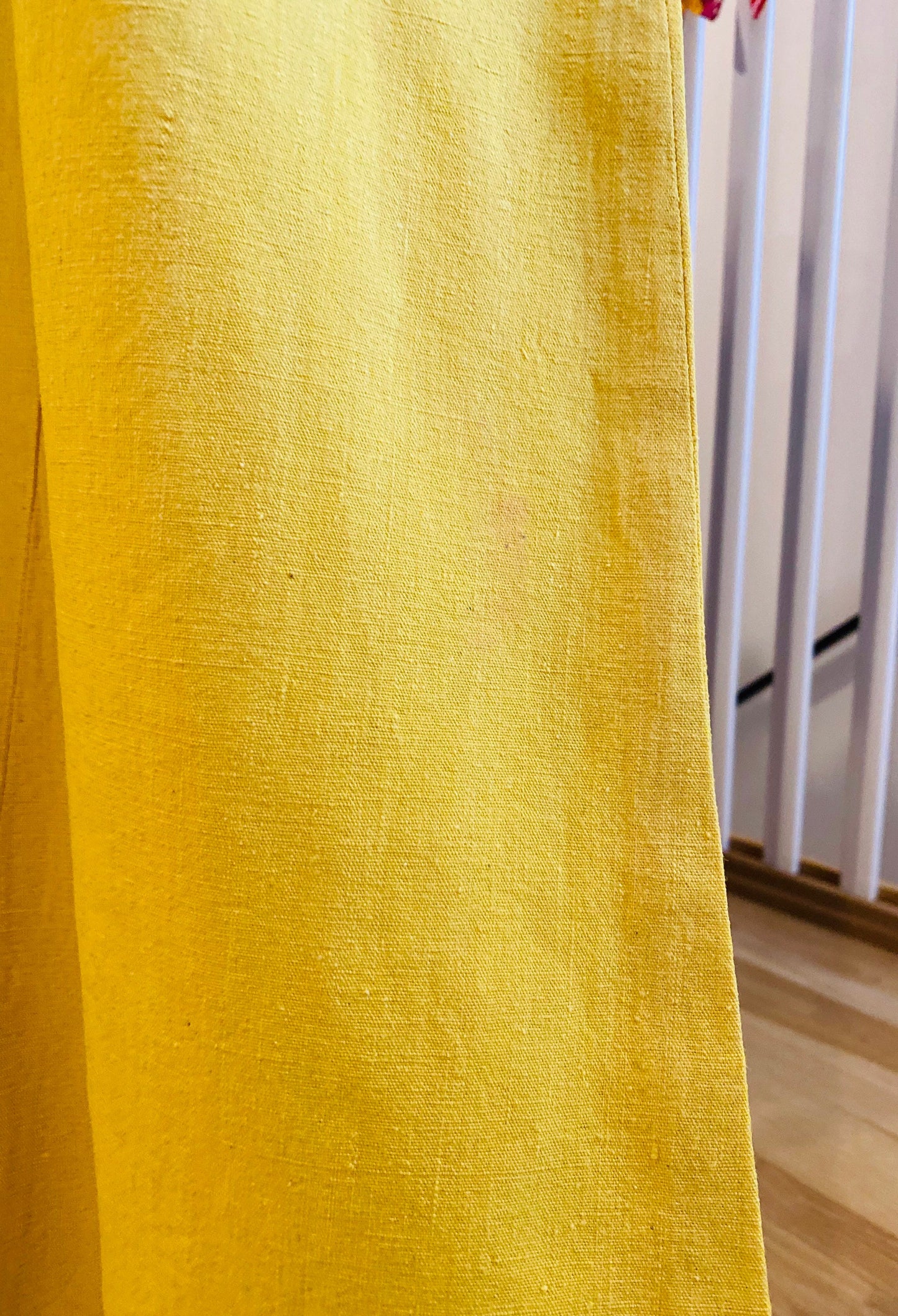 70s Josefa Ibarra Yellow Organic Cotton Embroidered Boho Hippie Caftan Small Medium