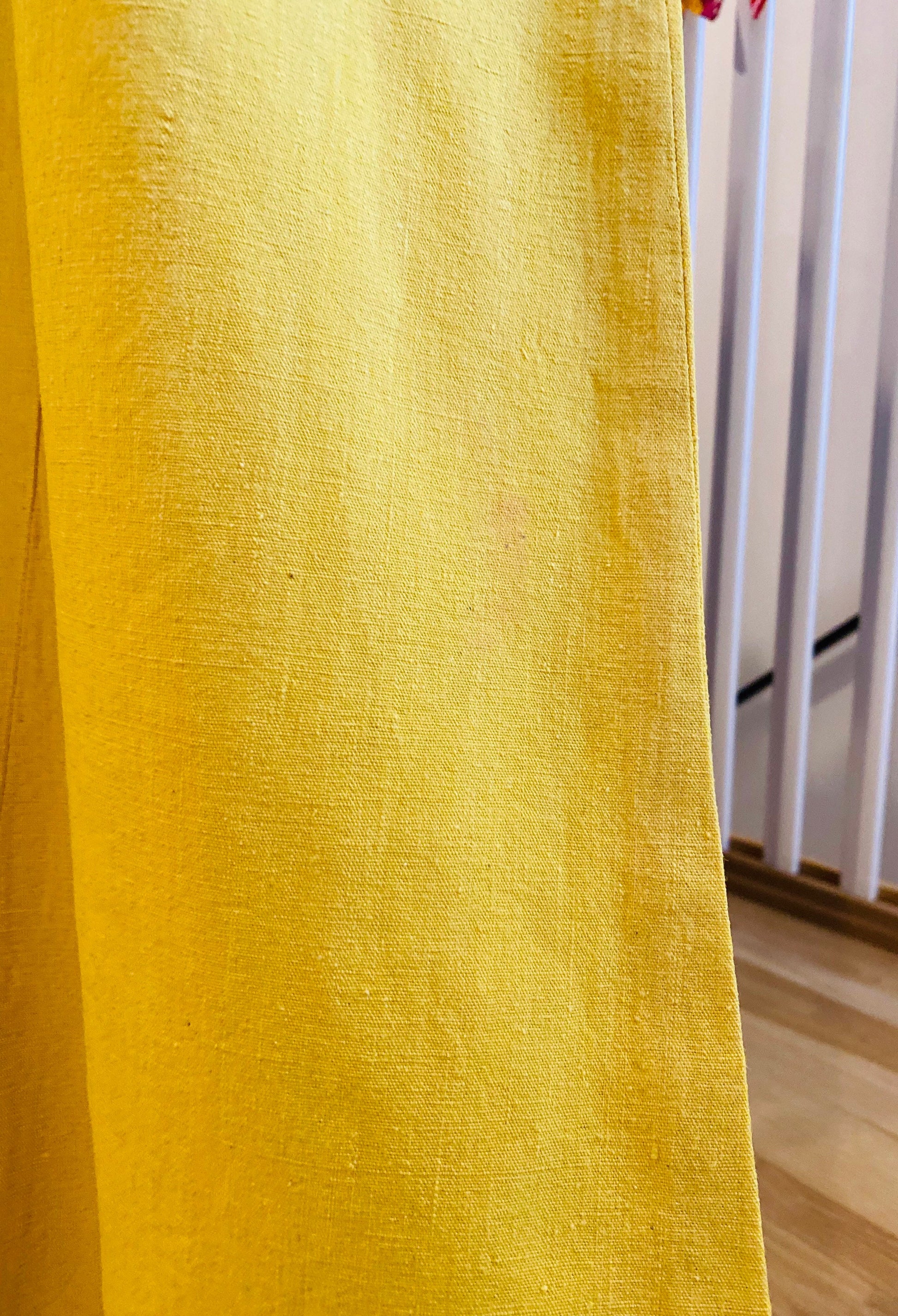 70s Josefa Ibarra Yellow Organic Cotton Embroidered Boho Hippie Caftan Small Medium