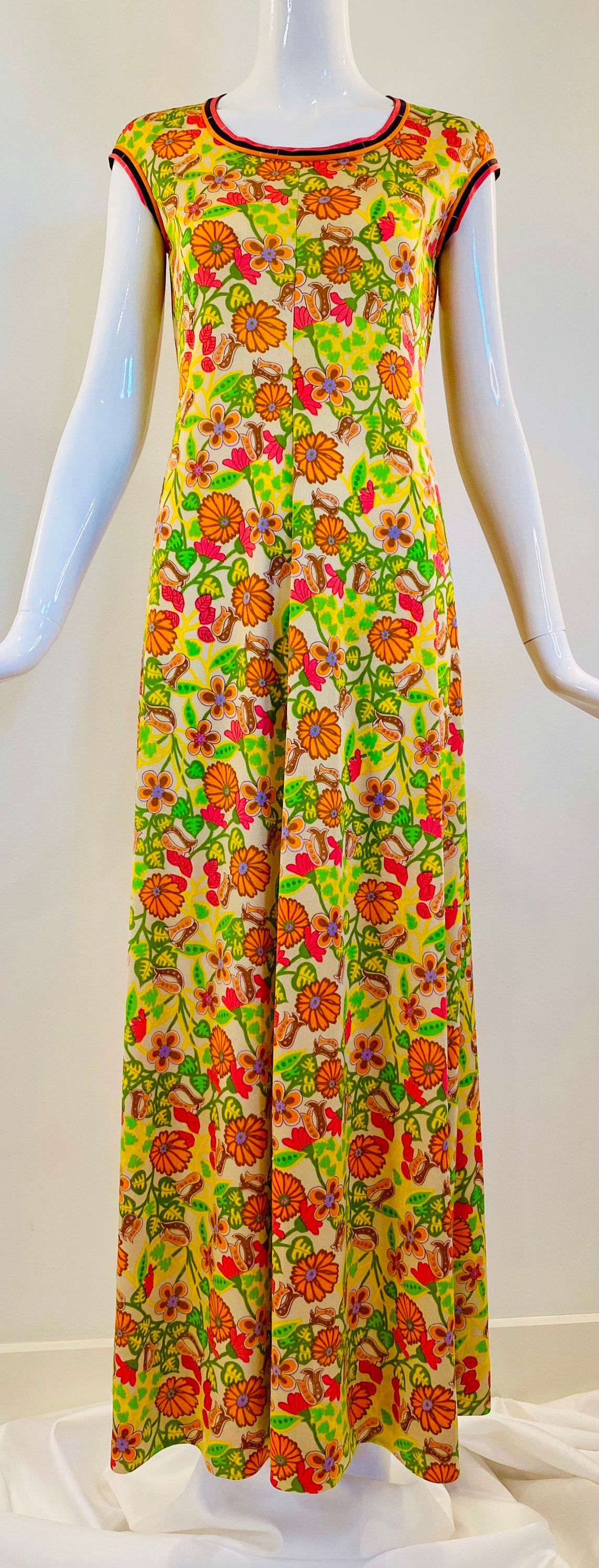 Late 60s Early 70s Anne FOGARTY Psychedelic Floral Jersey Maxi Dress