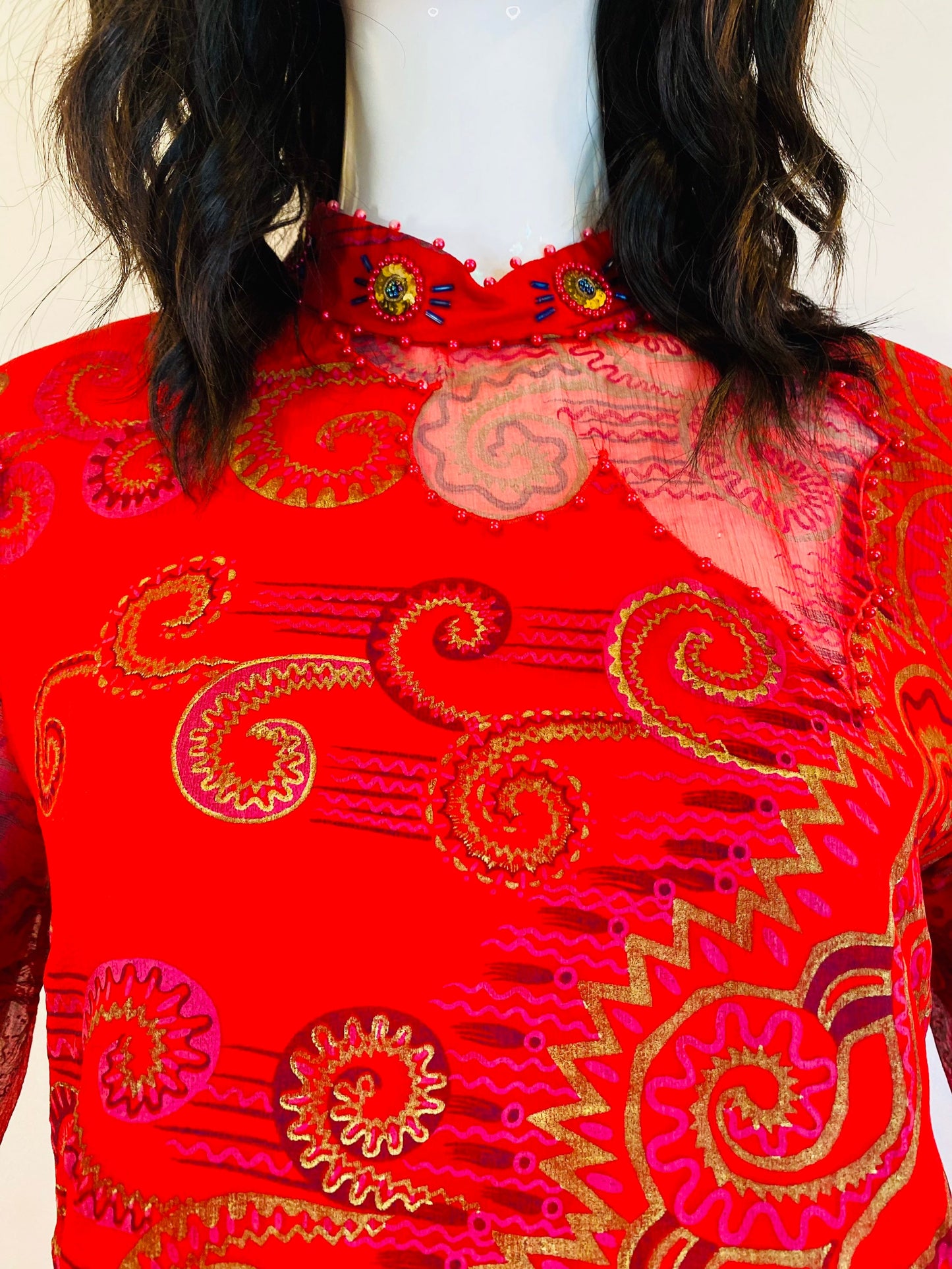 Vintage 80s Red Vibrant Zandra Rhodes Silk Tulle Party Dress Vintage Couture