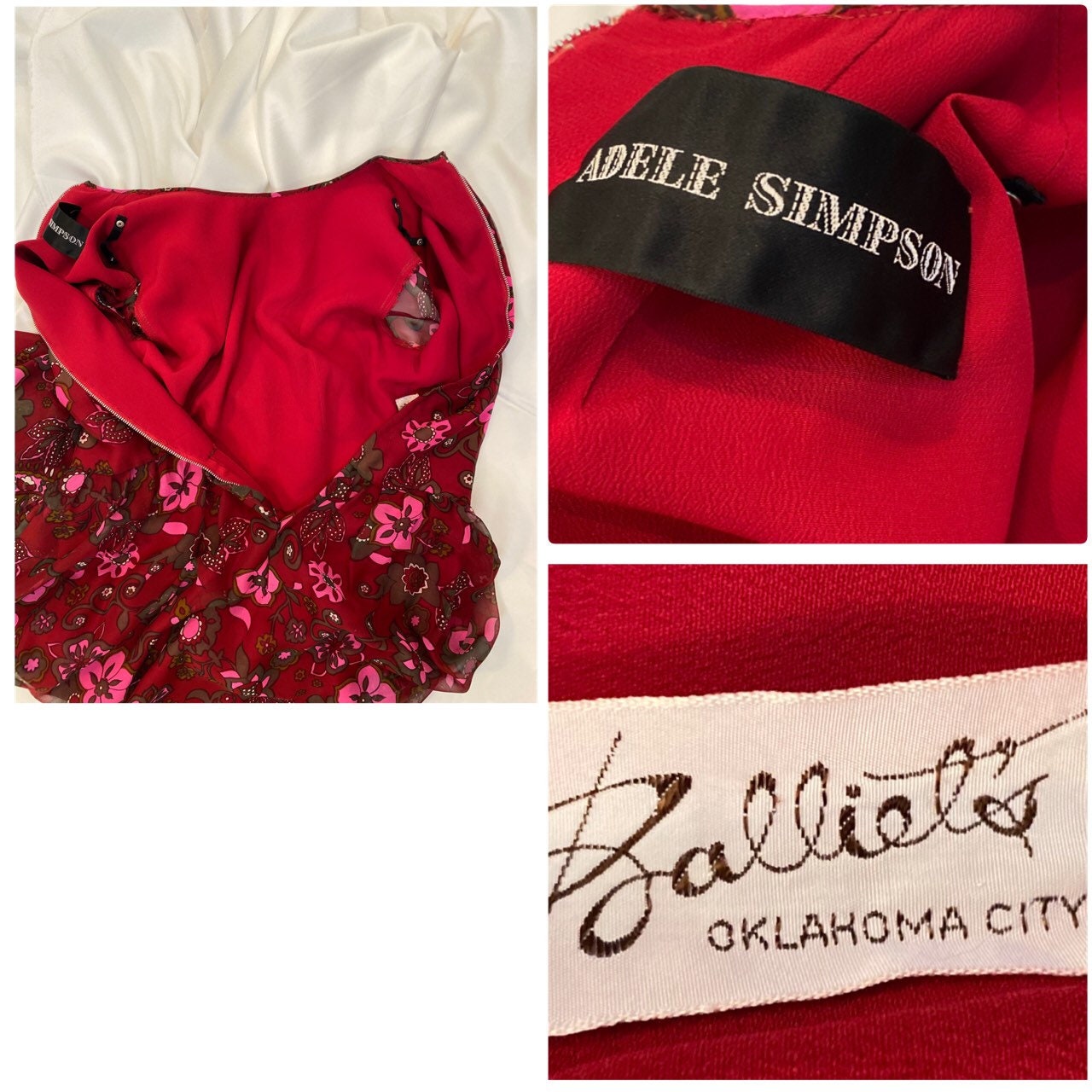 60s Adele Simpson Flower Power Chiffon Angel Sleeves Above The Knee Dress with Belts and Sash Ensemble