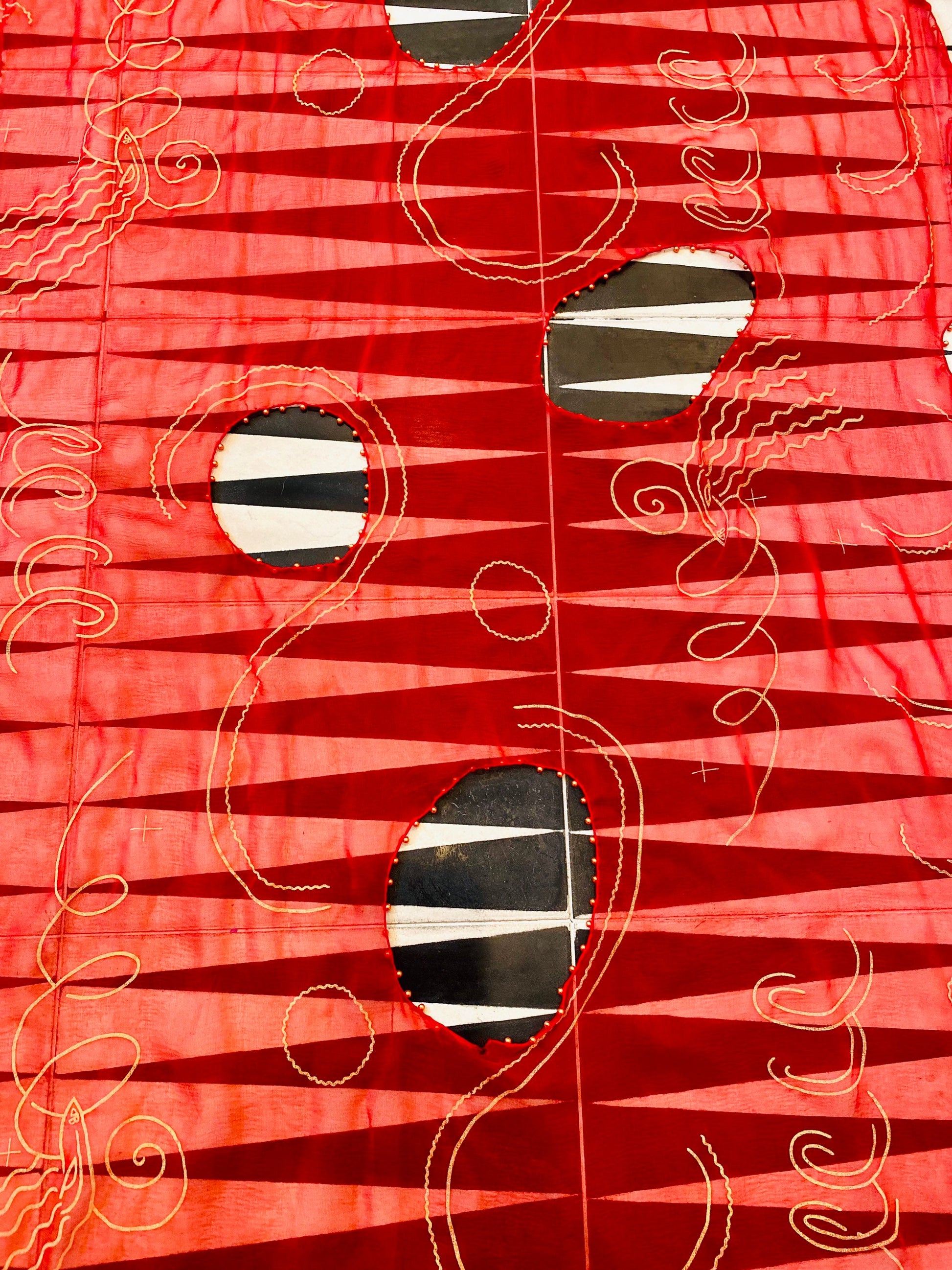 80s Zandra Rhodes Red "Lady Head" Print Punk Silk Shawl