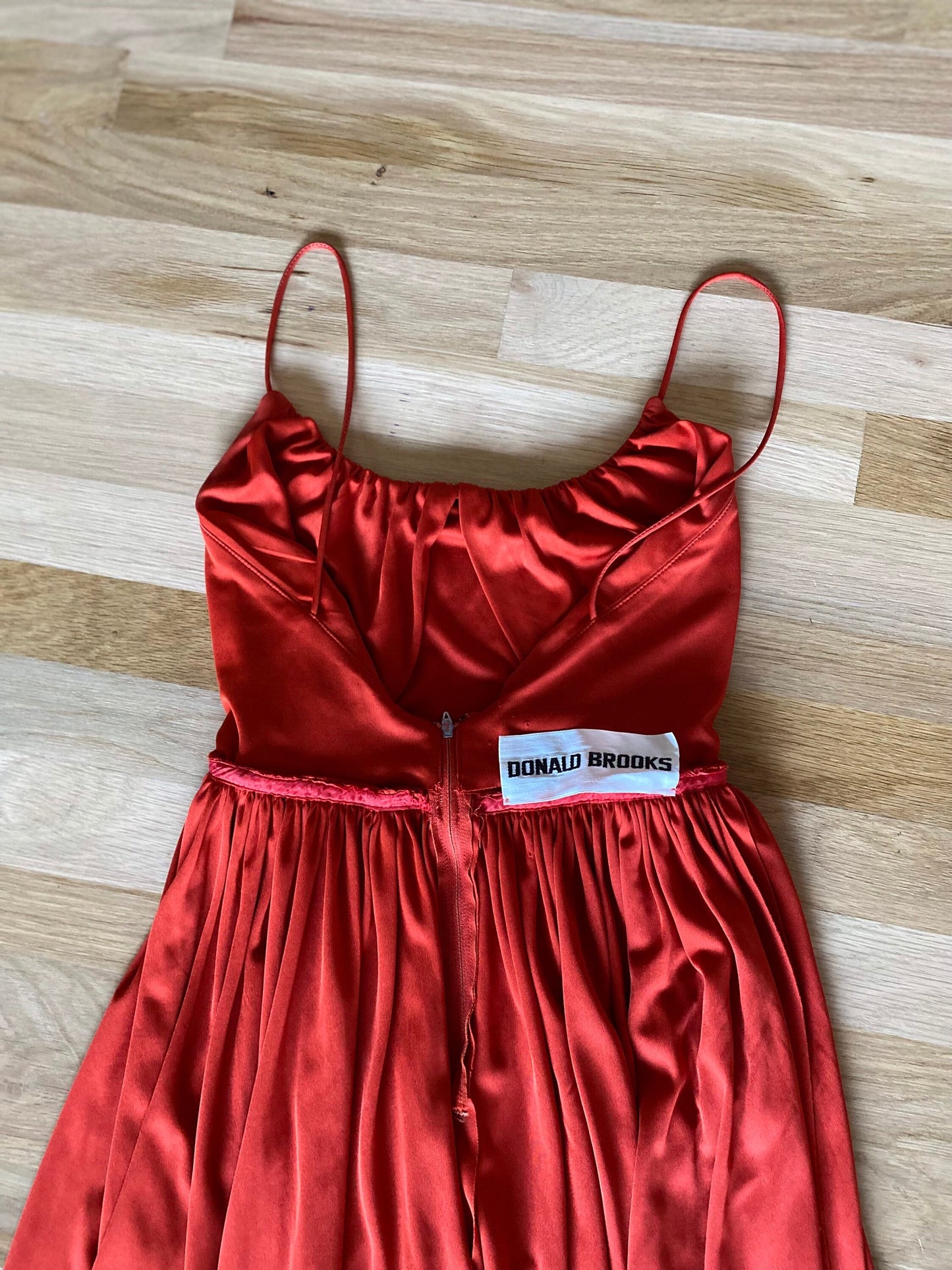 70s Donald Brooks Burned Orange Jersey Sashed Grecian Disco Gown