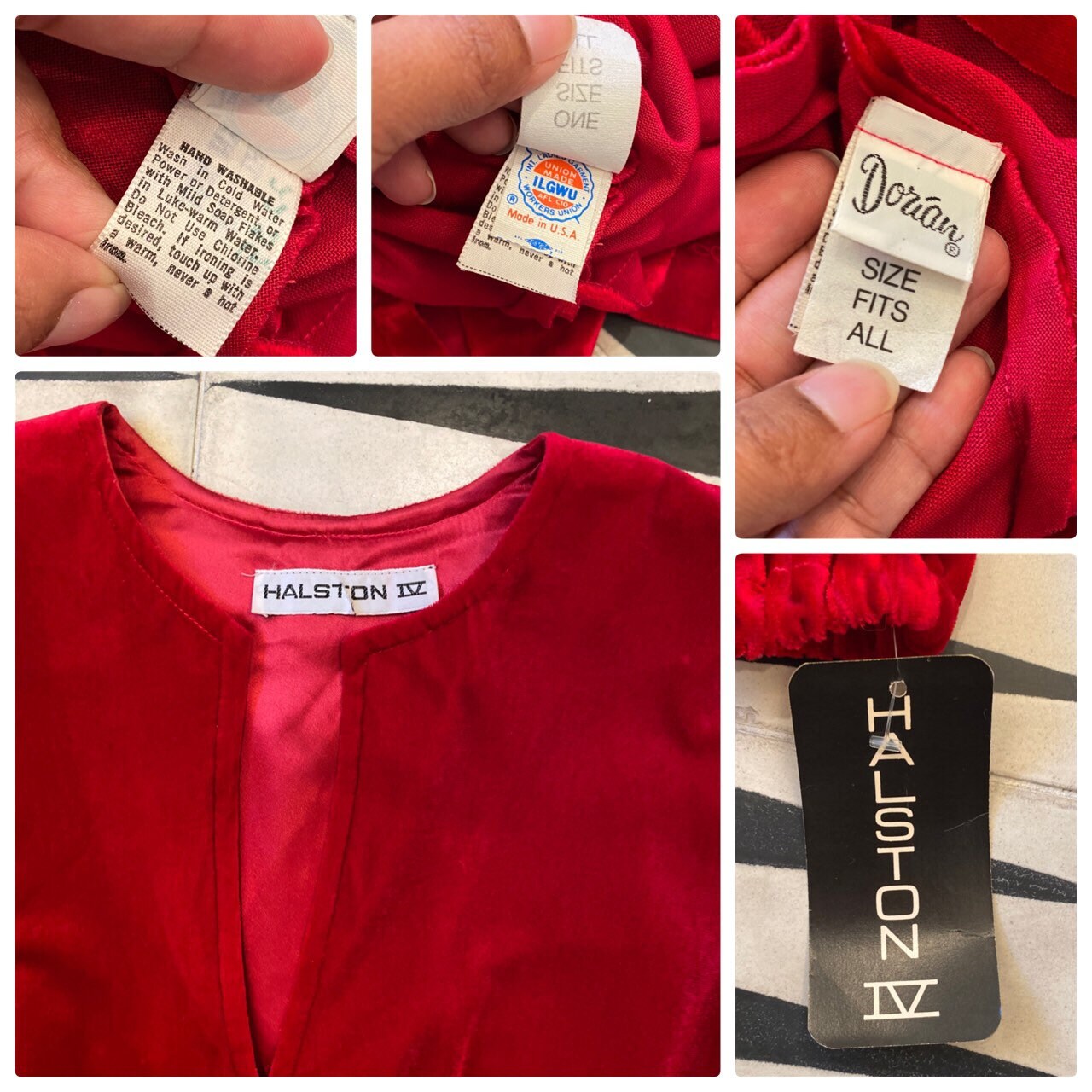 70s HALSTON IV Dorian NWT Glamorous Red Velvet Sweeping Maxi Caftan Hostess Dress