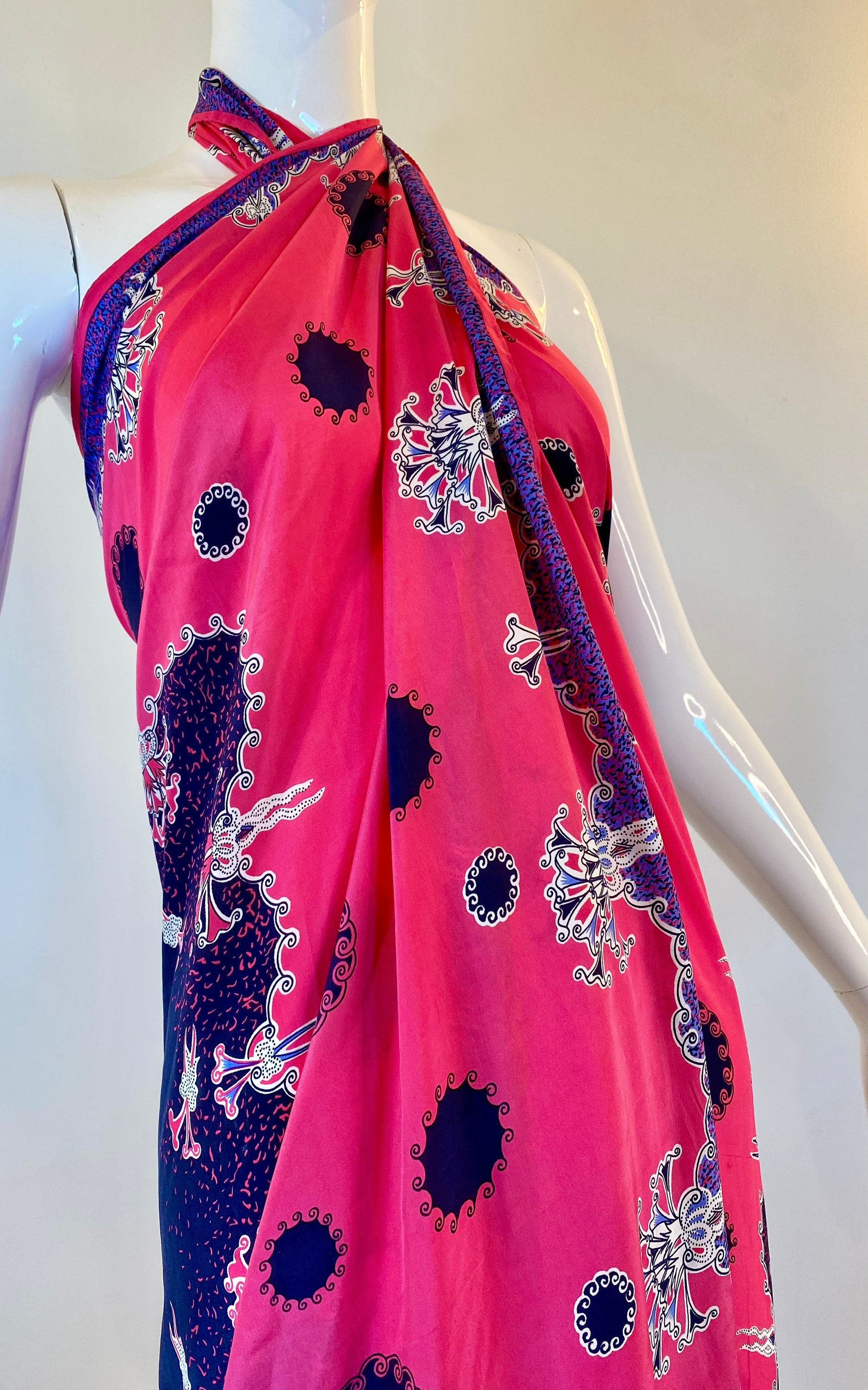 Vintage ZANDRA RHODES Silk Shawl Scarf Wrap HUGE 55” X 55"