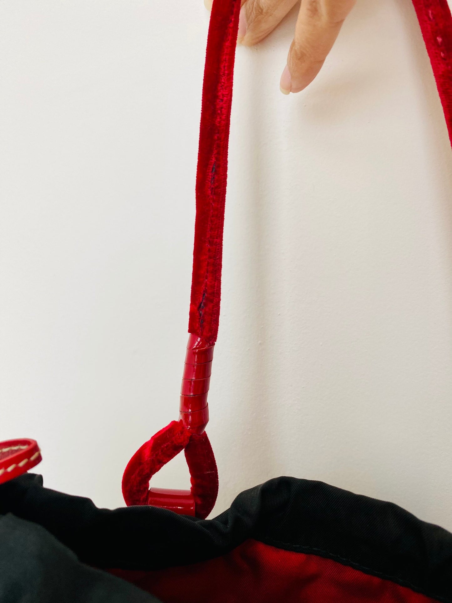 Y2K PRADA Red Velvet Patent Leather Trimmed Nylon Tote
