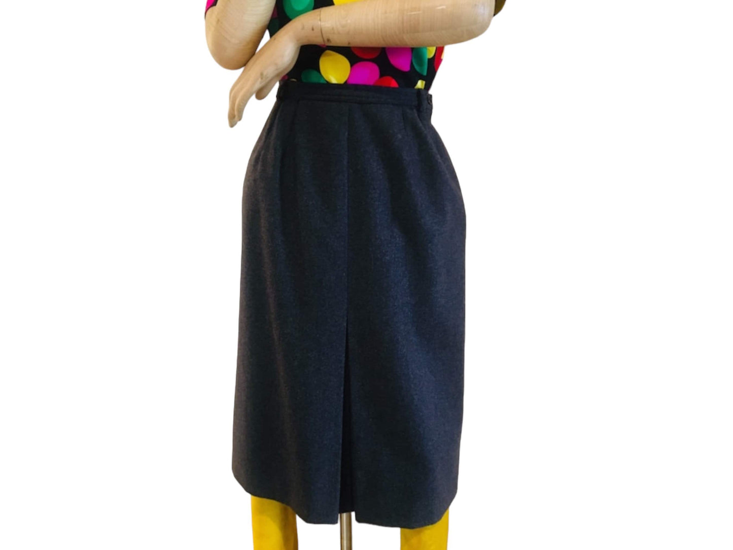 80s Valentino Wool Midi / Vintage Designer Gray Wool Front Pleat Midi Skirt / Gray Wool Midi