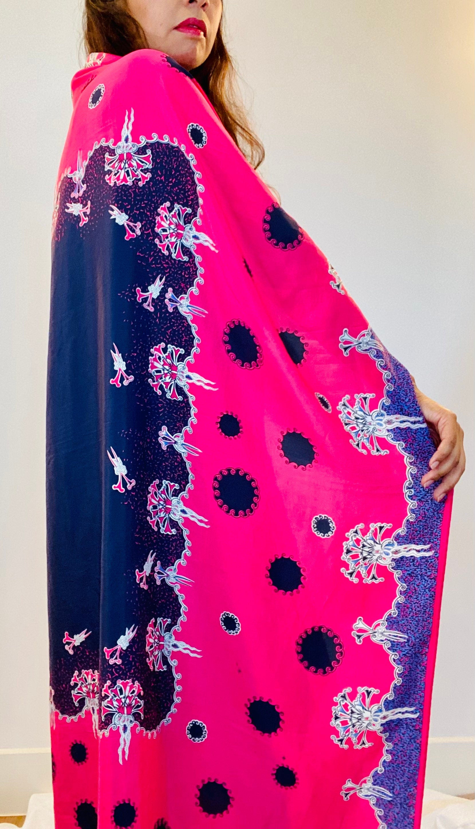 Vintage ZANDRA RHODES Silk Shawl Scarf Wrap HUGE 55” X 55"