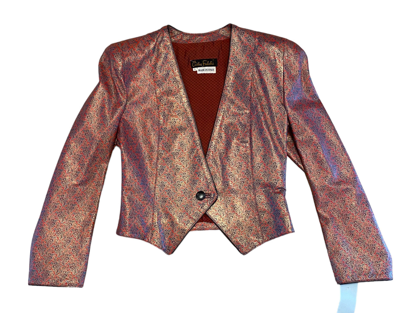 80s Carlos FALCHI for Neiman Marcus Leather Paisley Printed Cropped Jacket