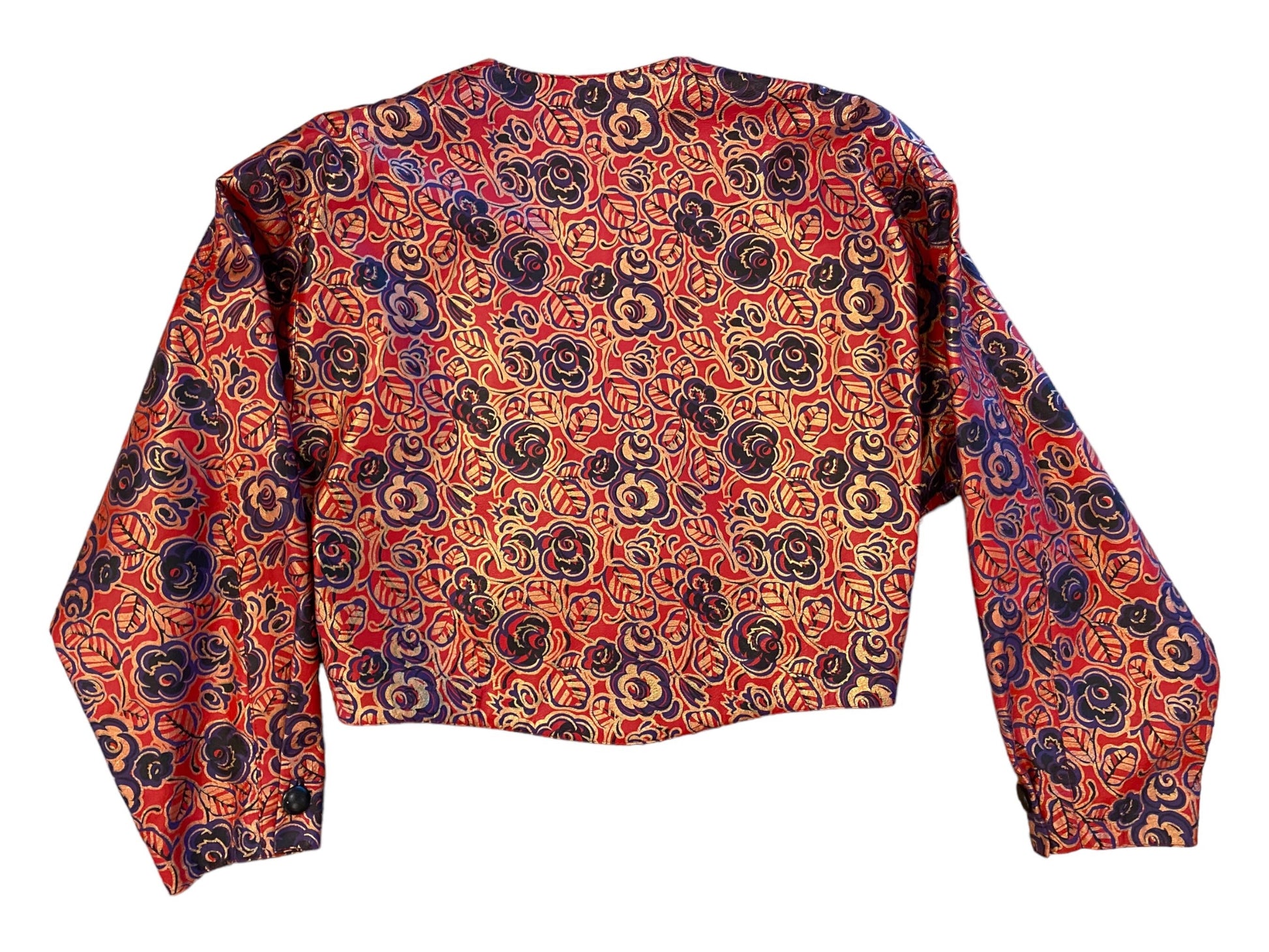 80s Carlos Falchi For Neiman Marcus Oversized Shoulders Cropped Printed Leather Jacket