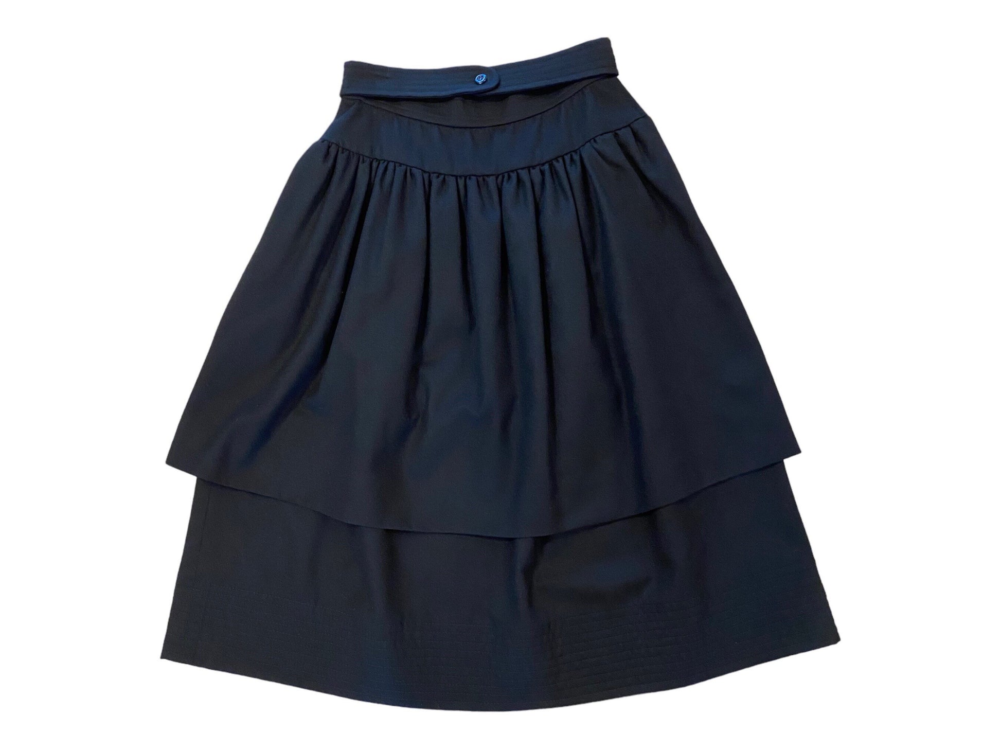 80s VALENTINO BOUTIQUE Black Wool Tiered Full Tea Length Skirt