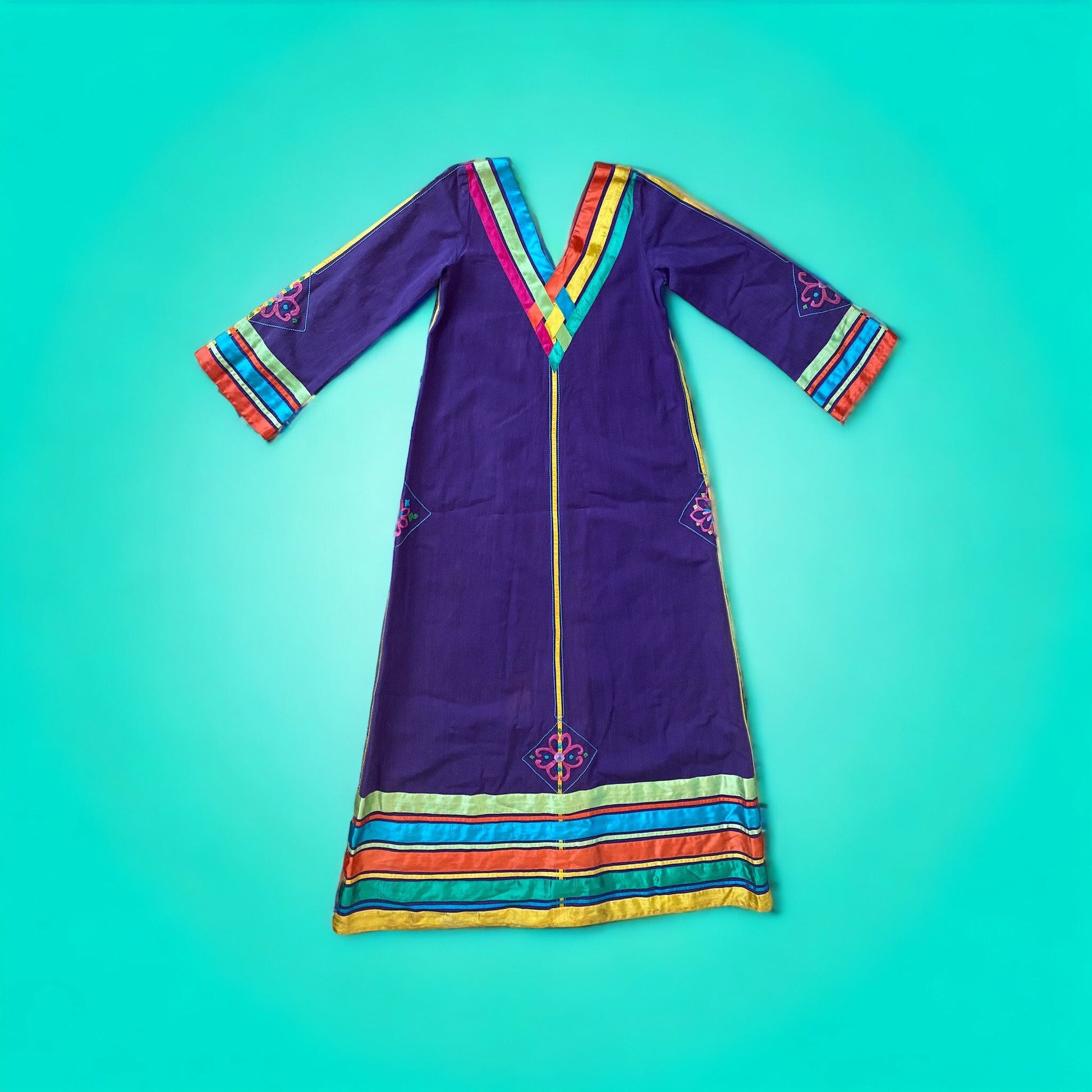 70s JOSEFA Bell Sleeves Organic Cotton Ribbon Embroidered Maxi