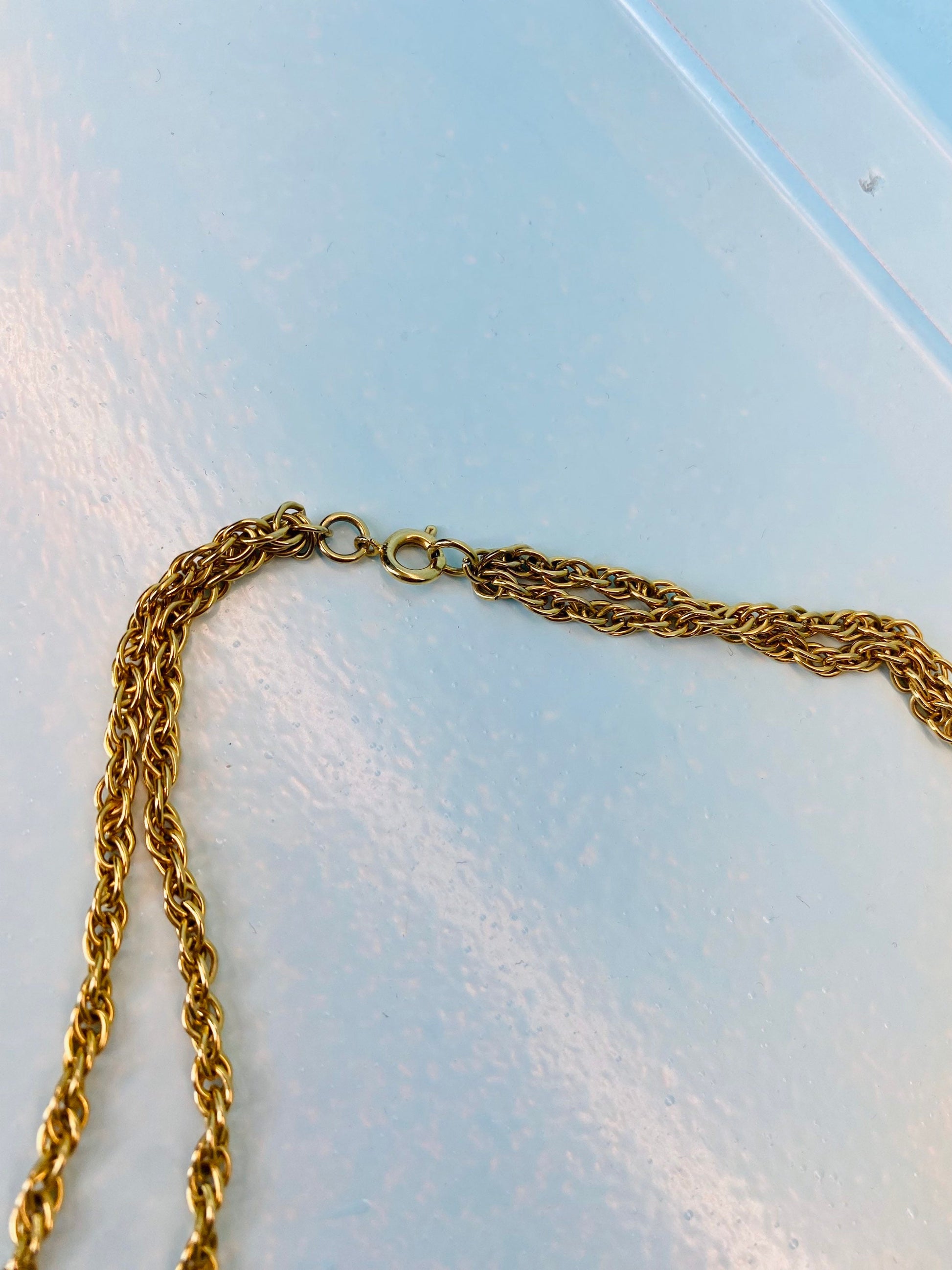 Rare 70s Huge Gold Tiger Eye Pendant on a Long Chain 26" long