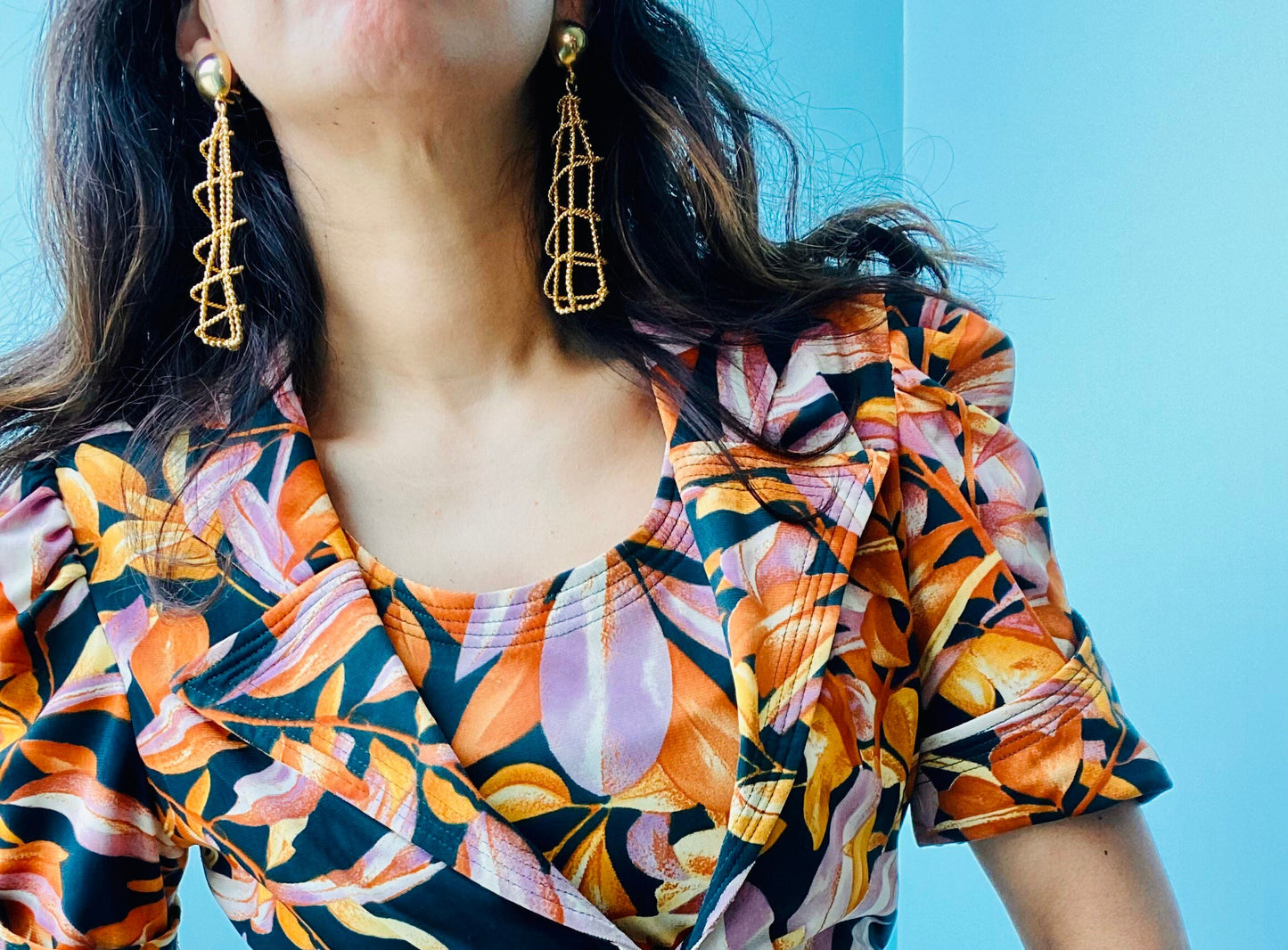 SALE 80s Oversized Gold Plated Earrings/ Cage Earrings/ RARE Glam Statement Earrings