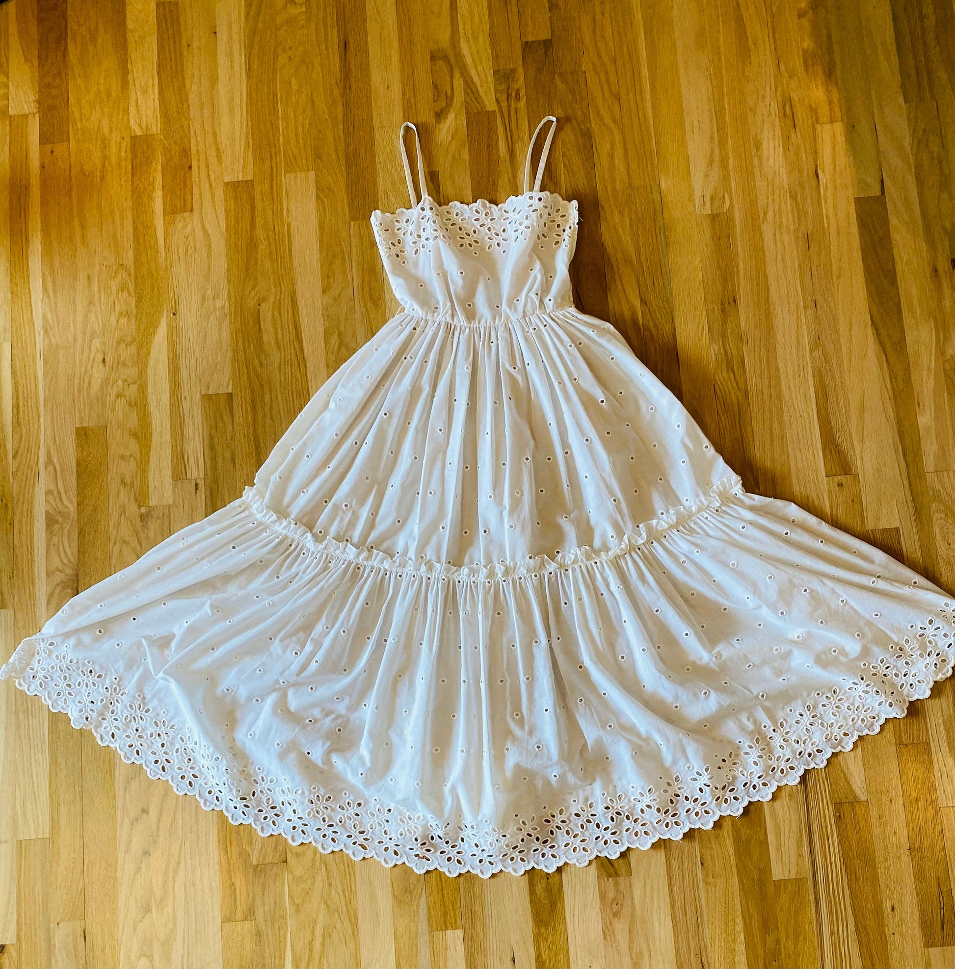 80s Albert Capraro White Eyelet Cotton Dress