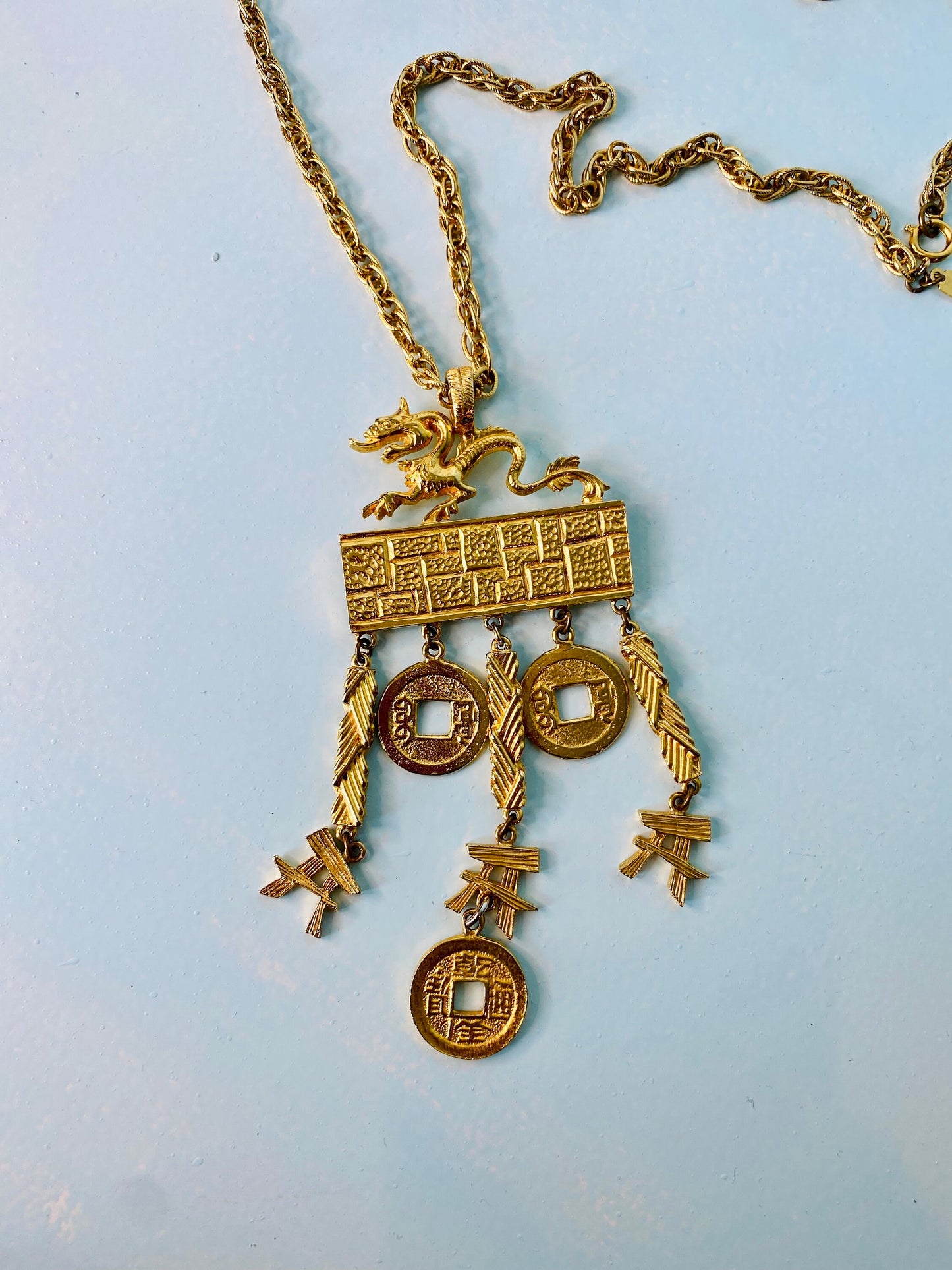 60s Kenneth Lane Massive Chinese Dragon Pendant Necklace