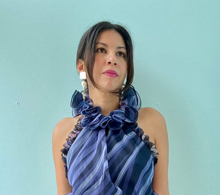 70s Floral Rufflued Neck Halter Maxi Chiffon Dress