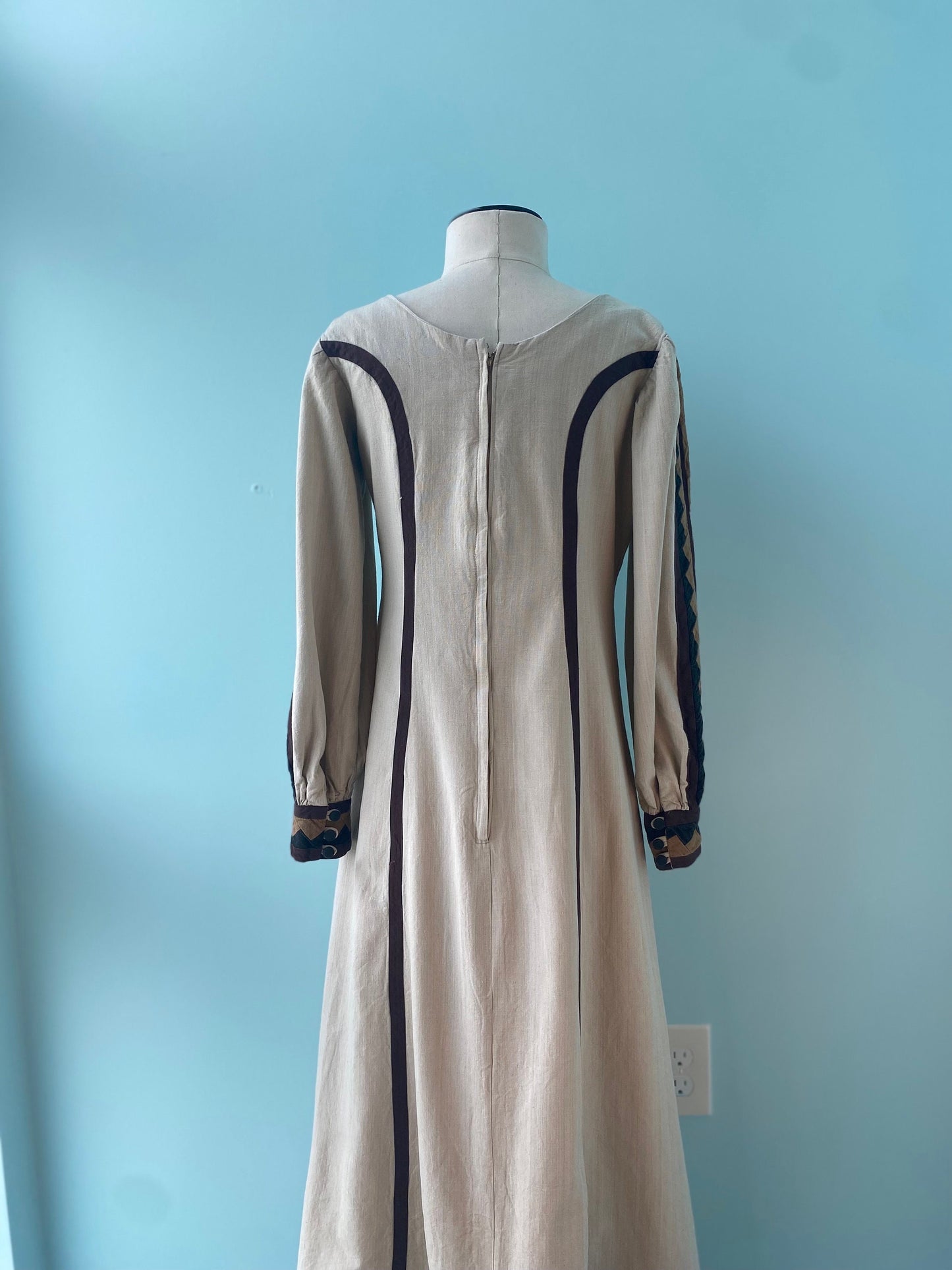 70s Mexican Designer Josefa Woven Organic Cotton Kaftan Maxi Dress