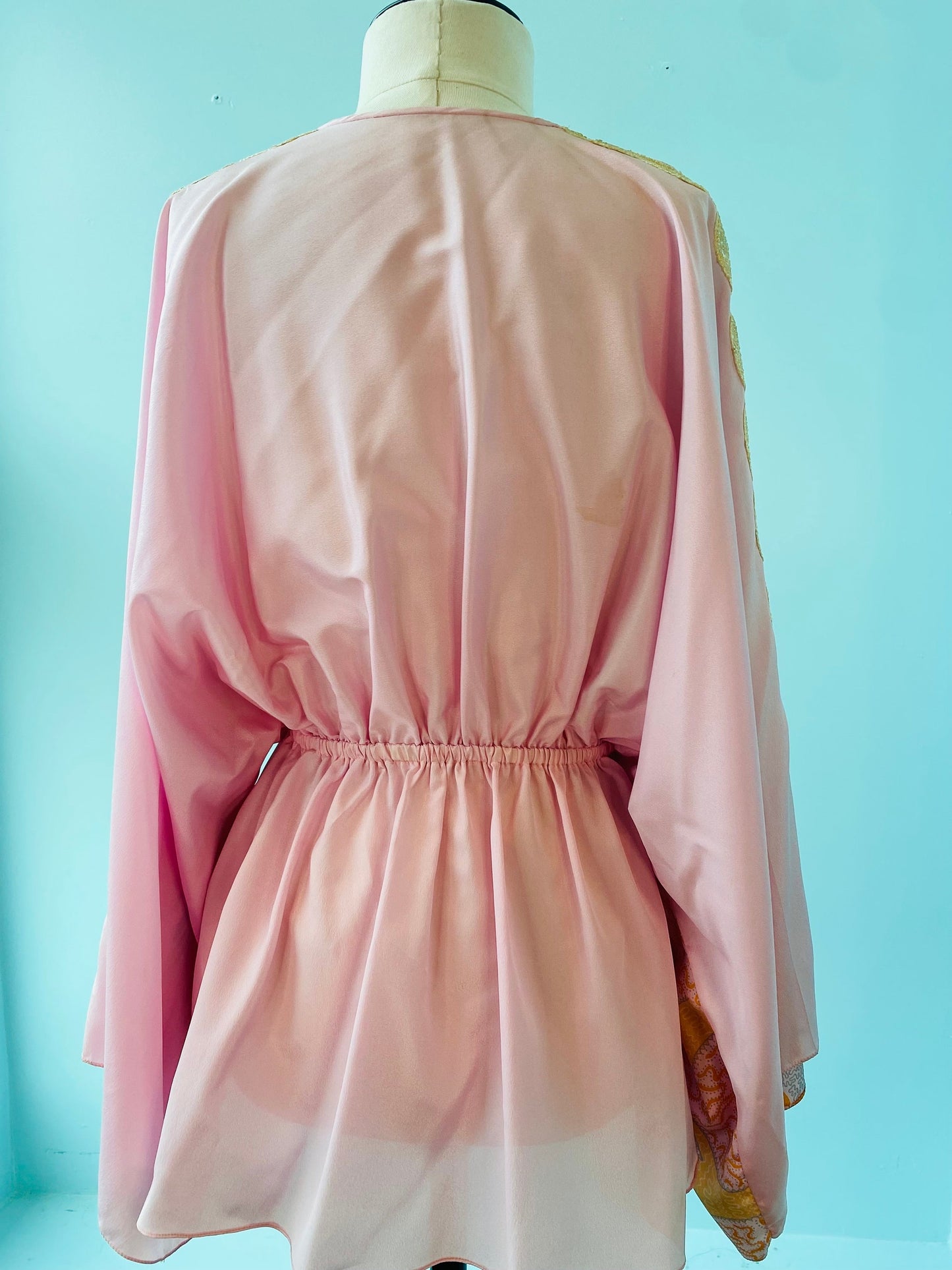 70s Zandra Rhodes Printed Kimono Sleeves Wide Leg Pant Set