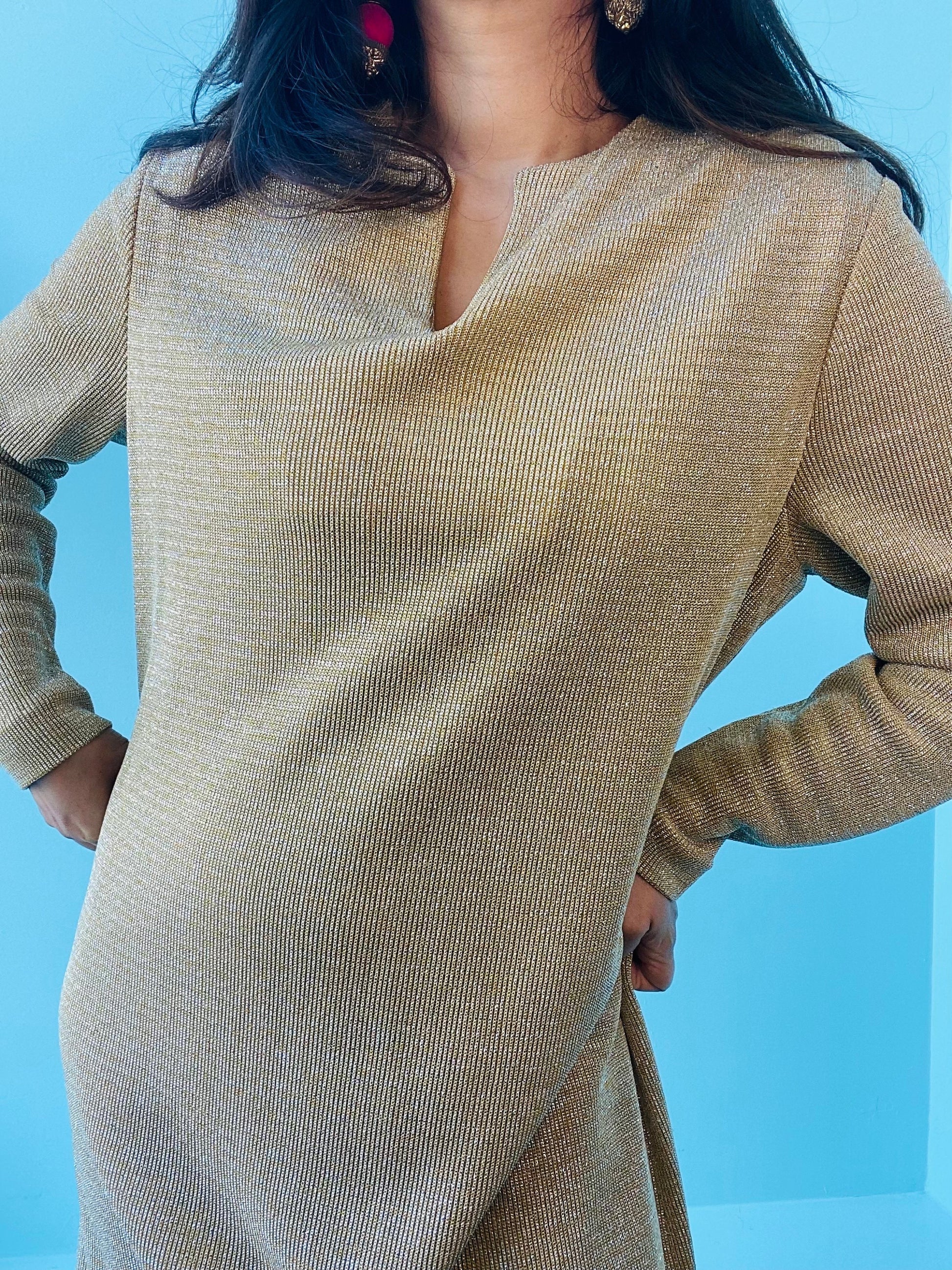 60s Neiman Marcus Gold Lurex Caftan Dress