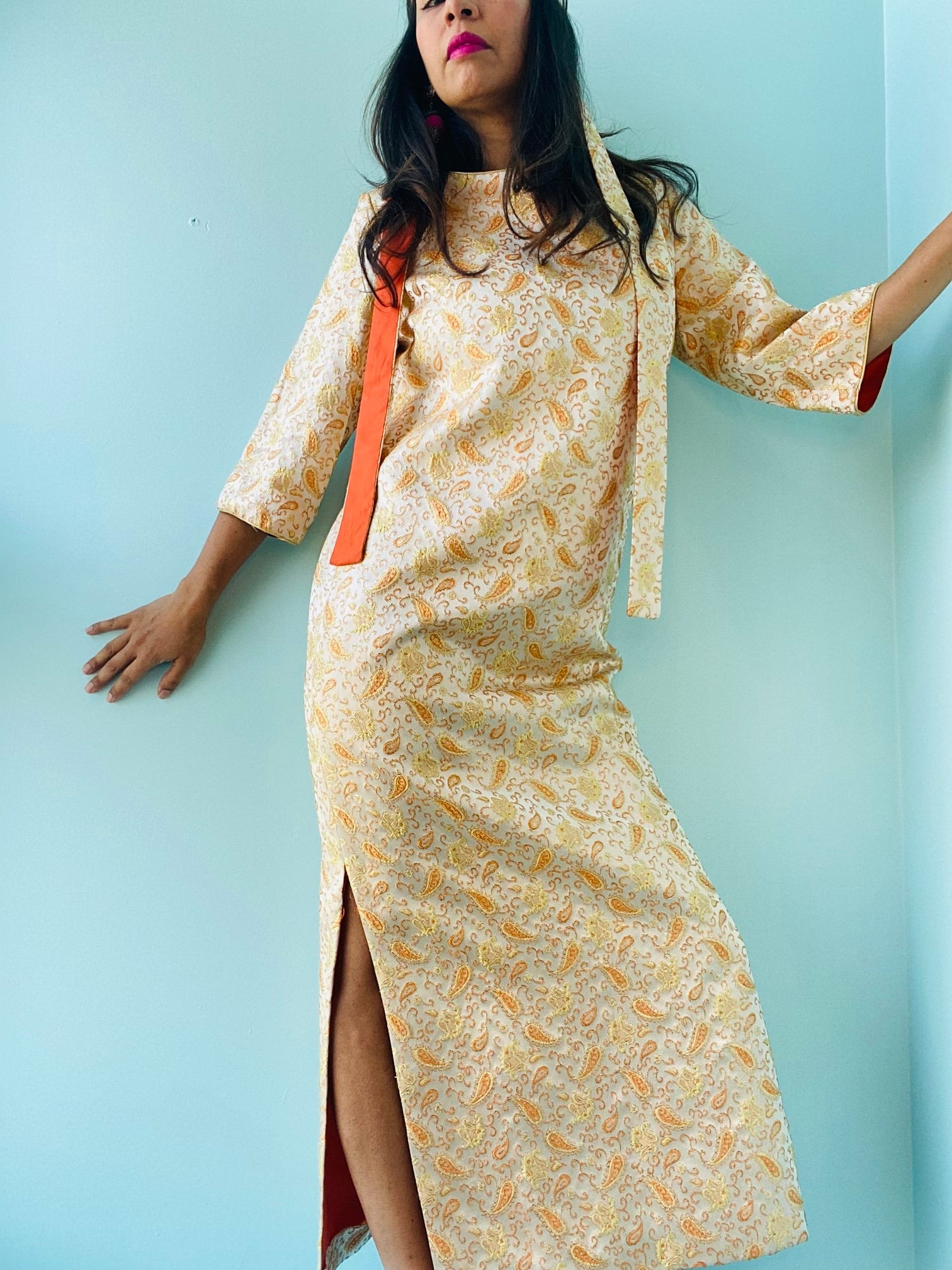 60s Rona California Brocade Maxi Tunic Dress