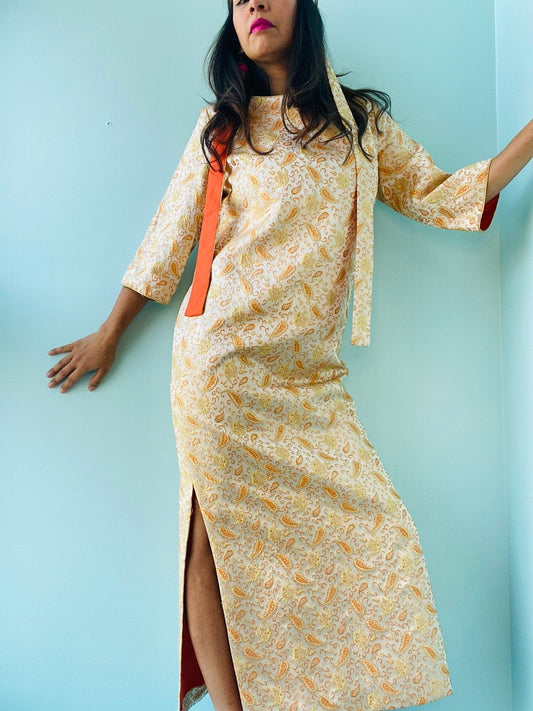 60s Rona California Brocade Maxi Tunic Dress