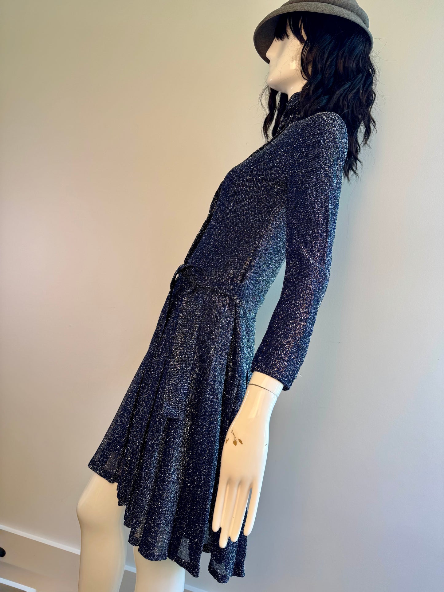 60s Geoffre Beene Mod Navy and Silver Lurex Dress