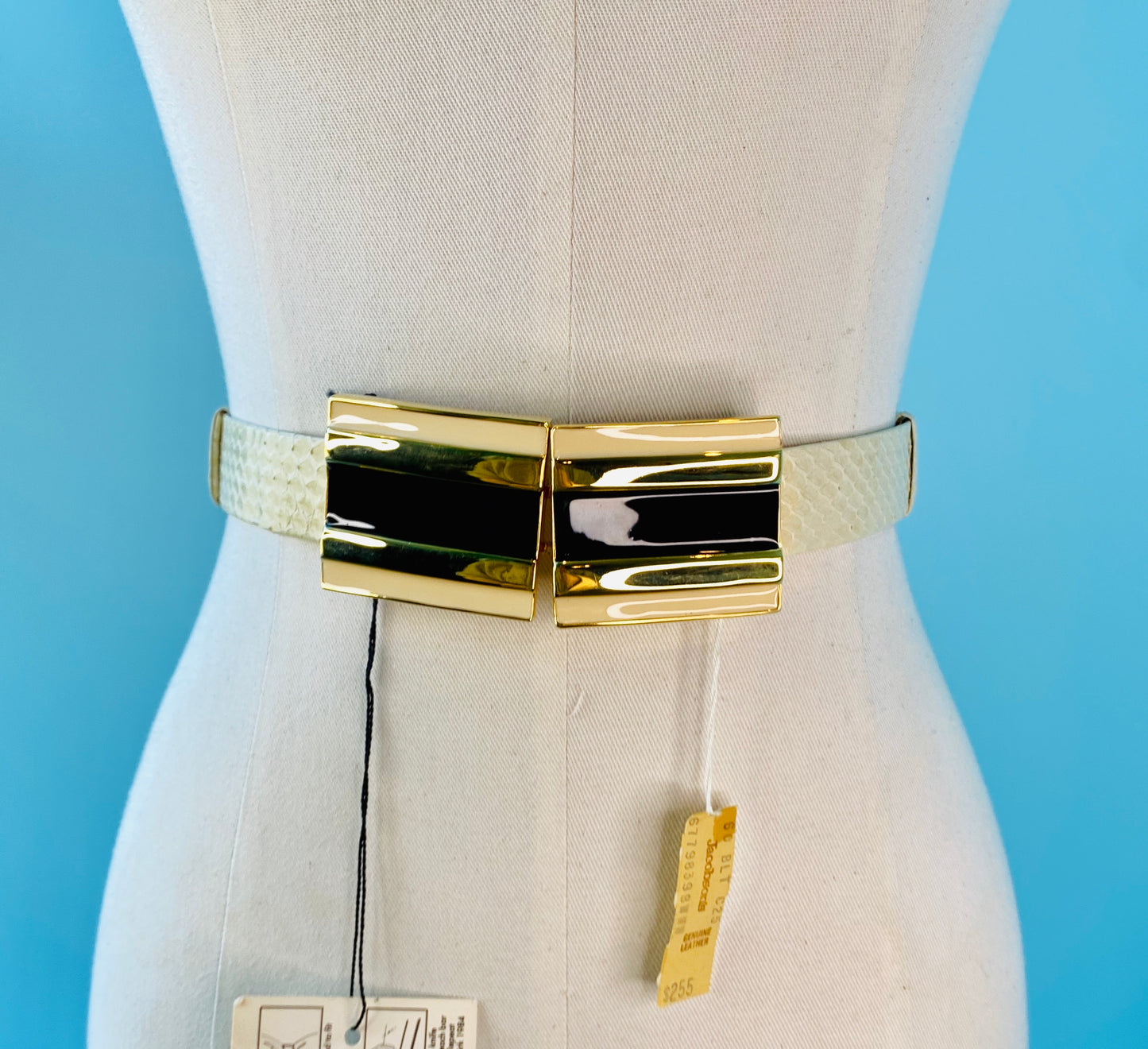 Disco Era Alexis Kirk Enameled Buckle Ivory Reptile Belt