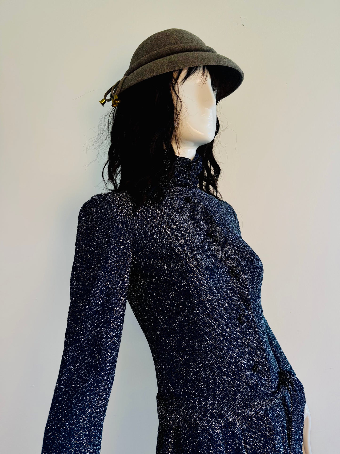 60s Geoffre Beene Mod Navy and Silver Lurex Dress
