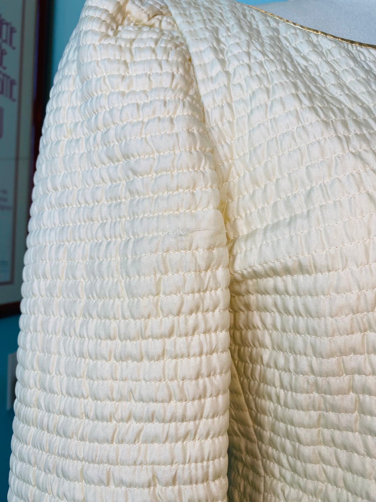 70's Mary McFadden Couture Ivory Quilted Jacket Top