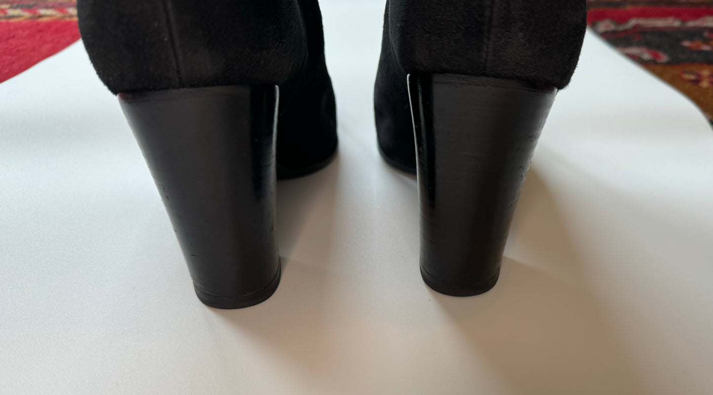 CHANEL Knee High Black Suede and Leather Logo Boots