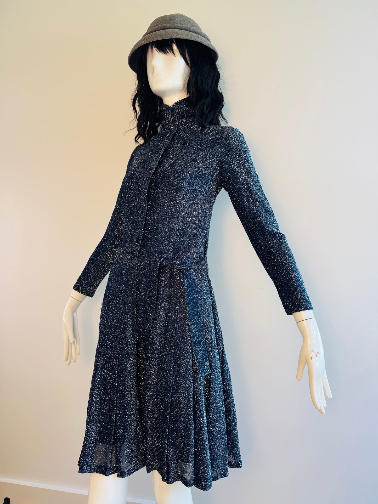 60s Geoffre Beene Mod Navy and Silver Lurex Dress