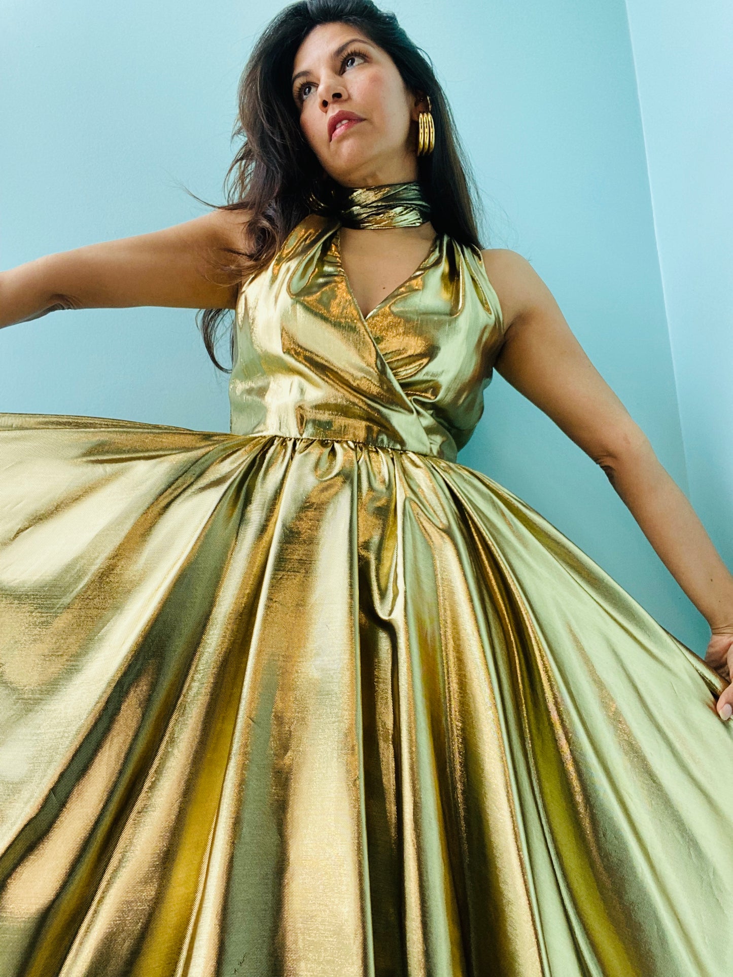 80s Gold Lame Party Dress