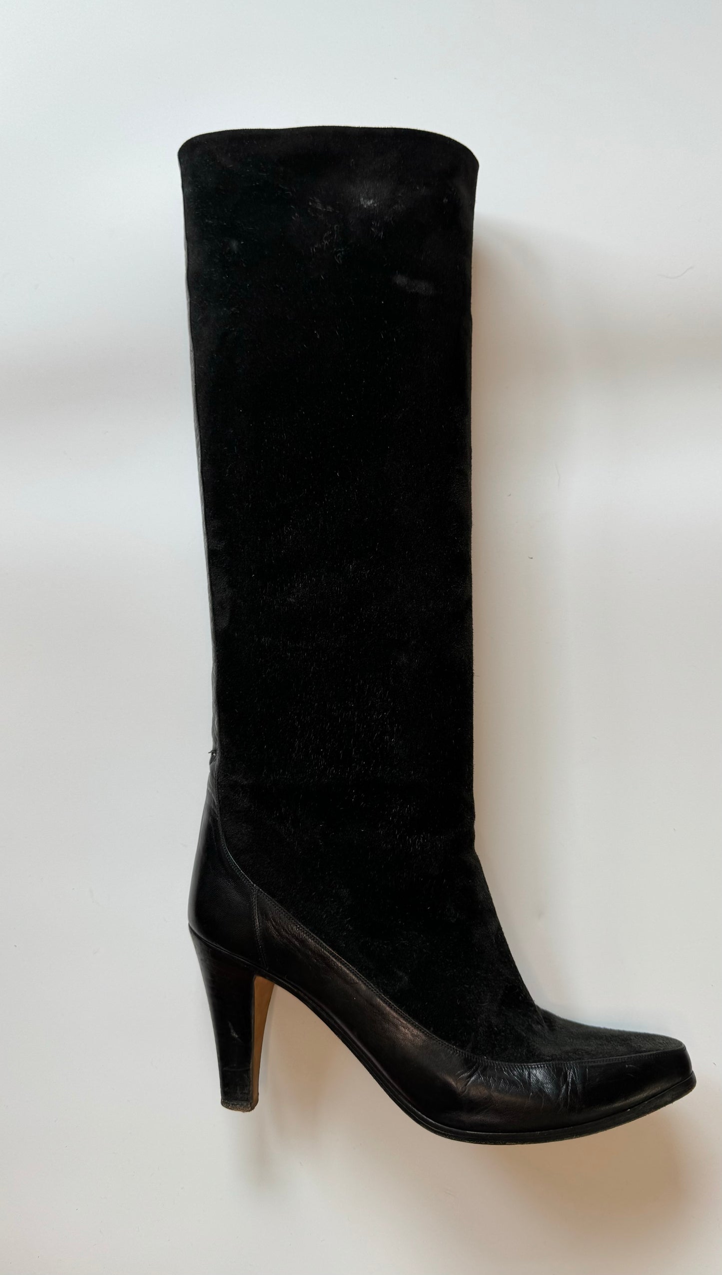 Vintage Tall Black Suede and Leather Andrea Pfister High Heel Boots