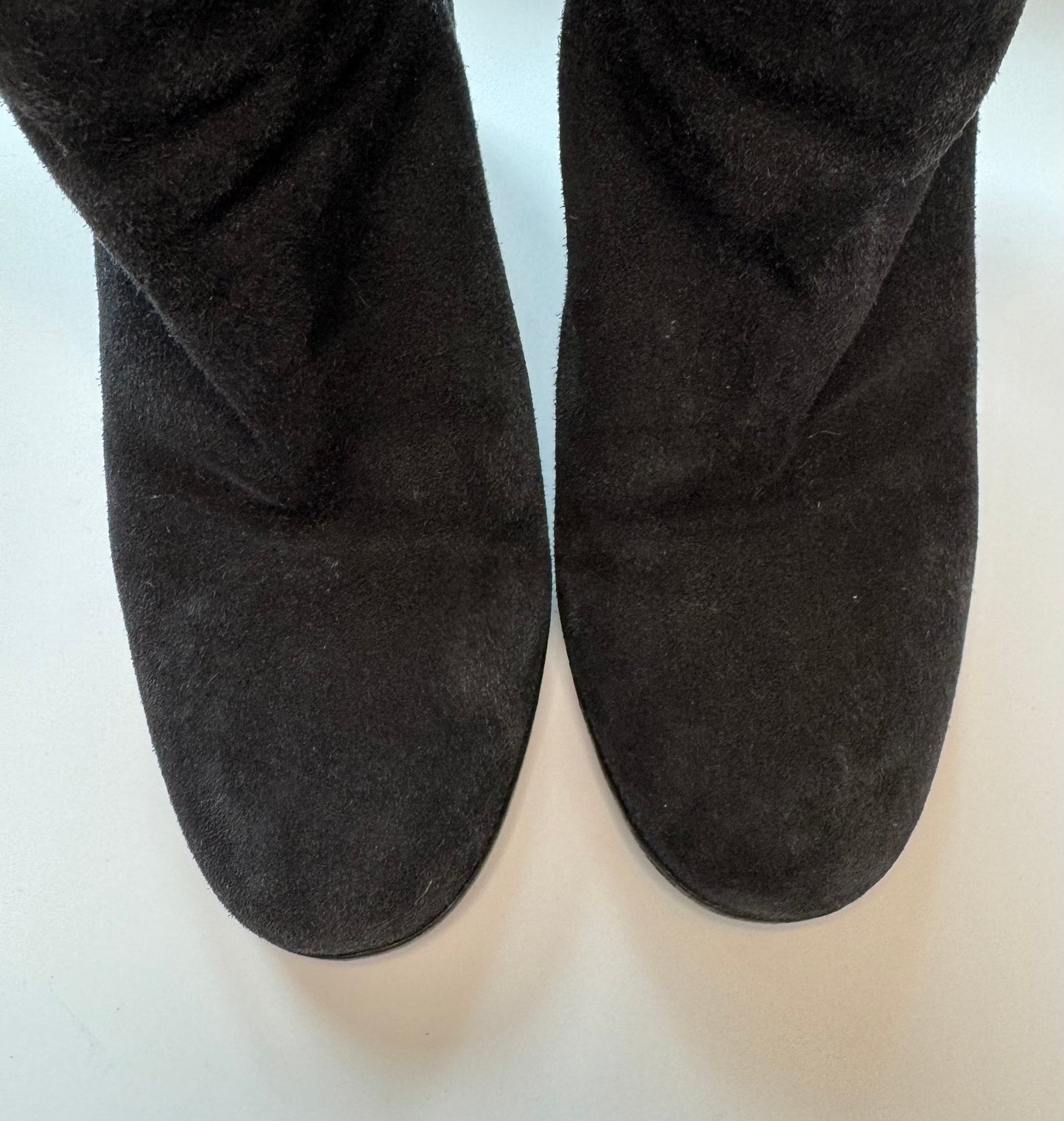 CHANEL Knee High Black Suede and Leather Logo Boots