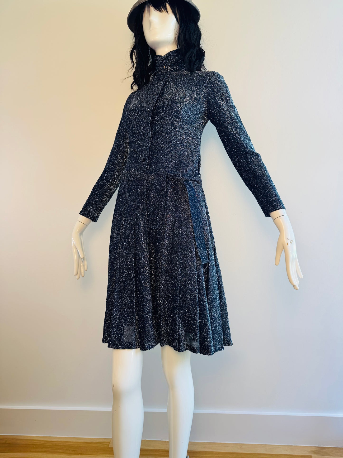 60s Geoffre Beene Mod Navy and Silver Lurex Dress