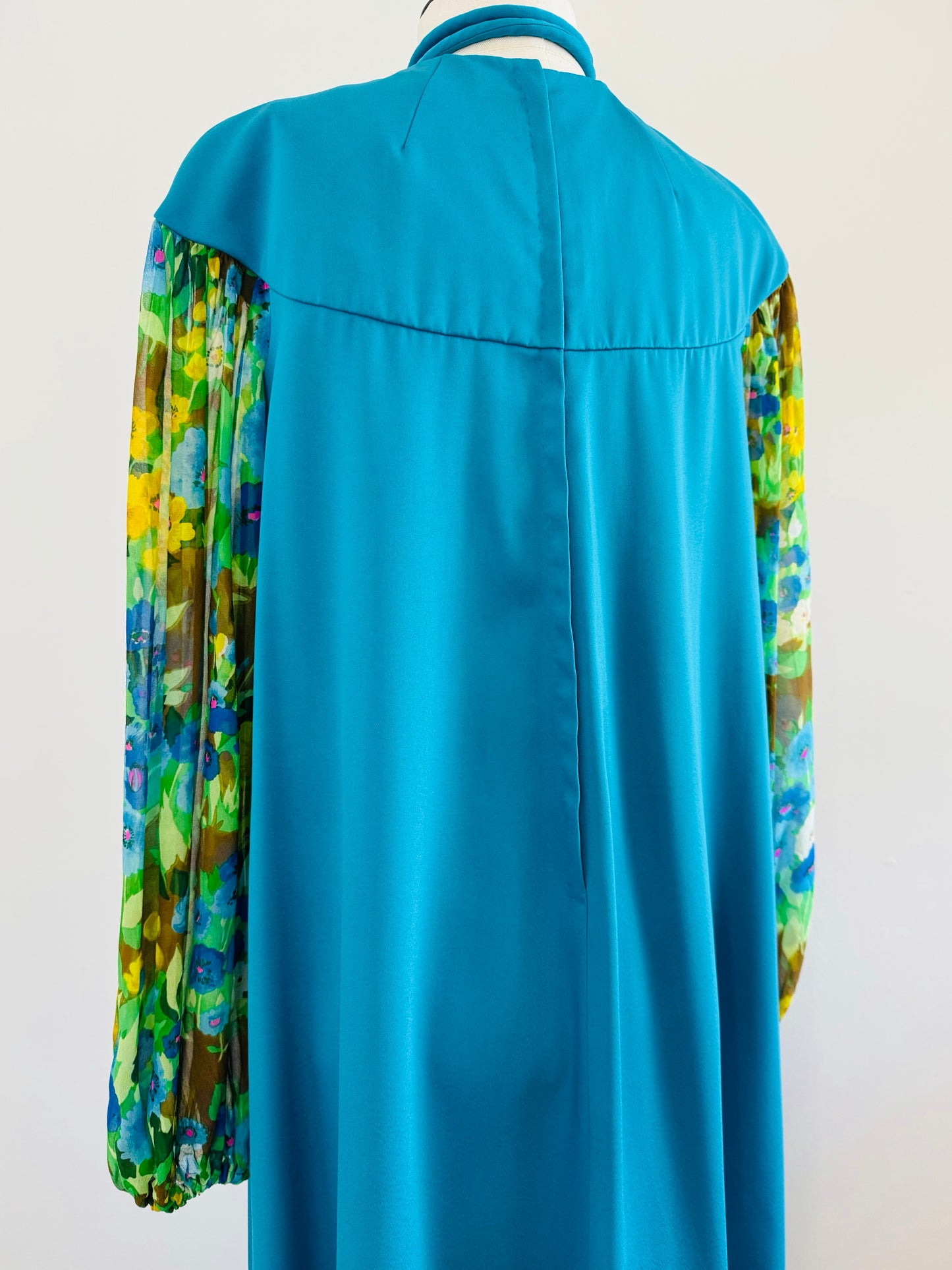 60s OAK Water Color Silk Chiffon Sleeves Blue Gown